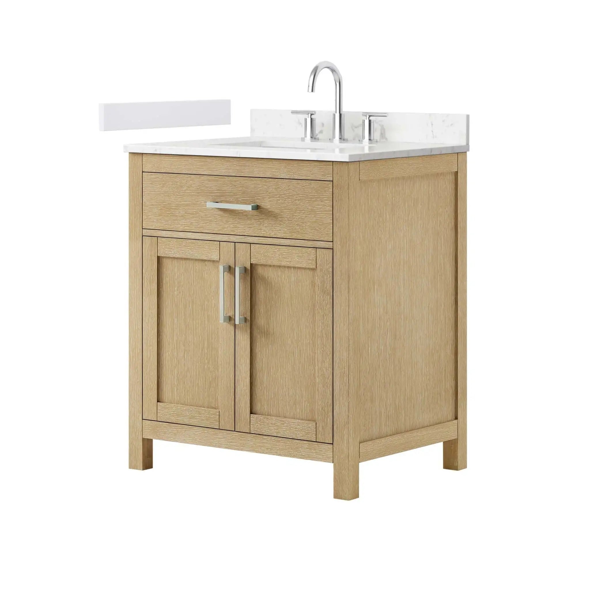 30" Beckett Single Bathroom Vanity in Whitewashed Oak with Brushed Nickel Trim by Wyndham