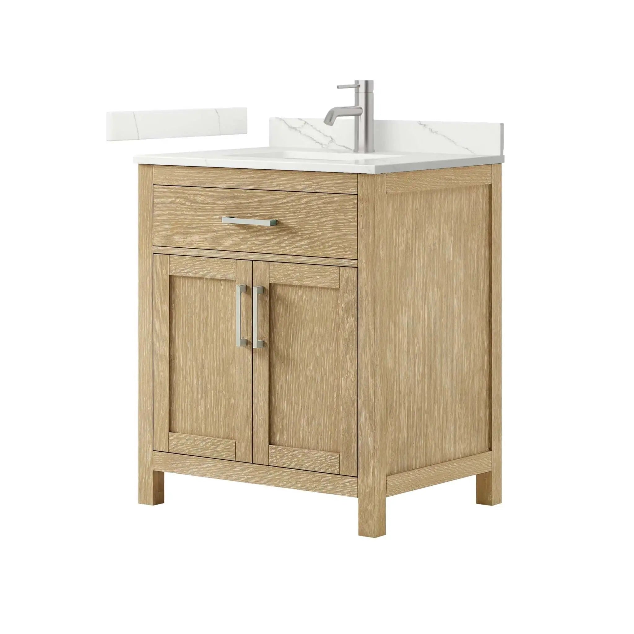 30" Beckett Single Bathroom Vanity in Whitewashed Oak with Brushed Nickel Trim by Wyndham