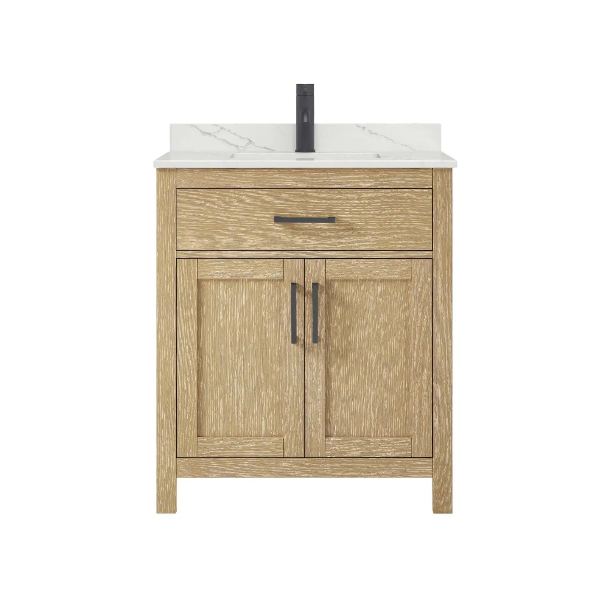 30" Beckett Single Bathroom Vanity in Whitewashed Oak with Matte Black Trim by Wyndham