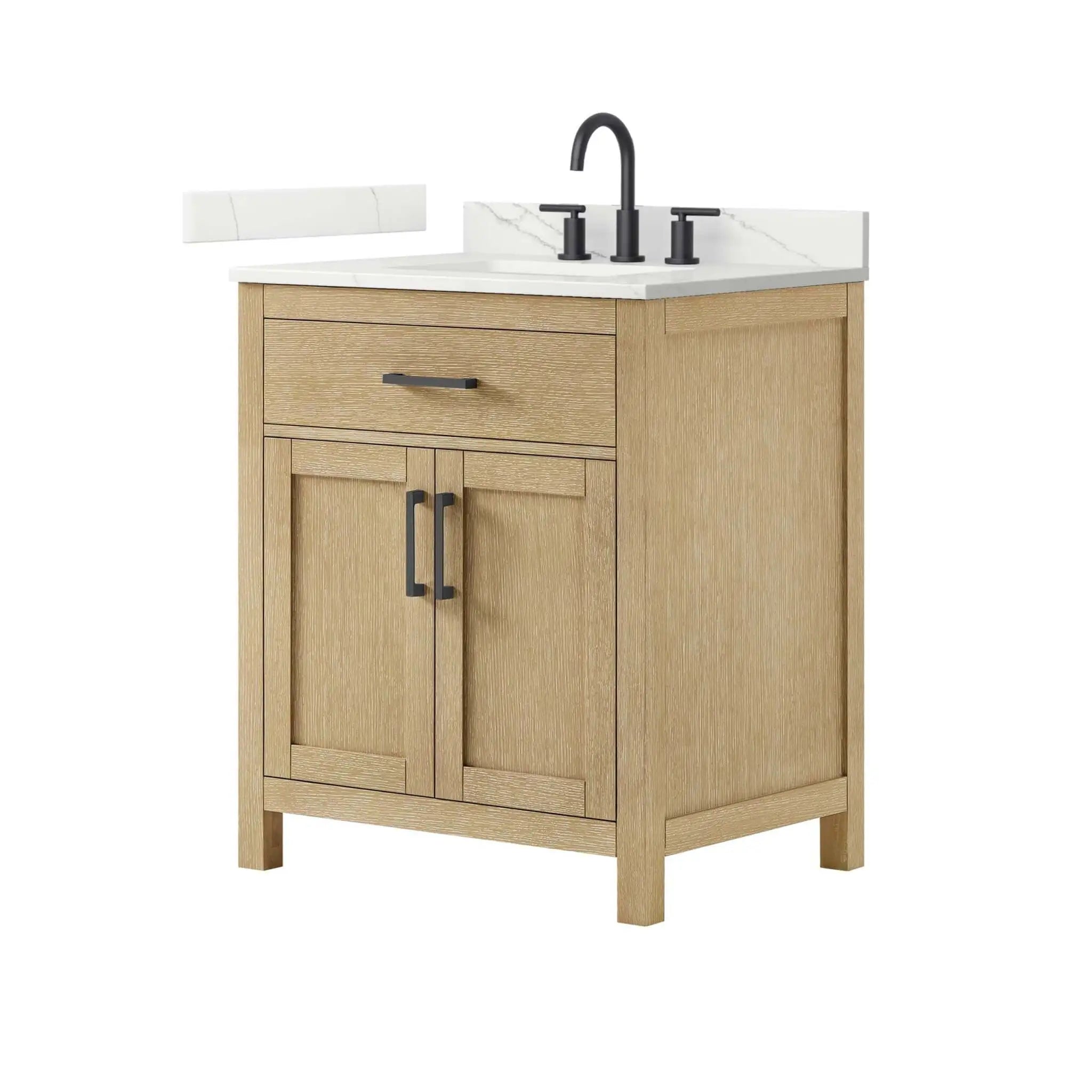 30" Beckett Single Bathroom Vanity in Whitewashed Oak with Matte Black Trim by Wyndham