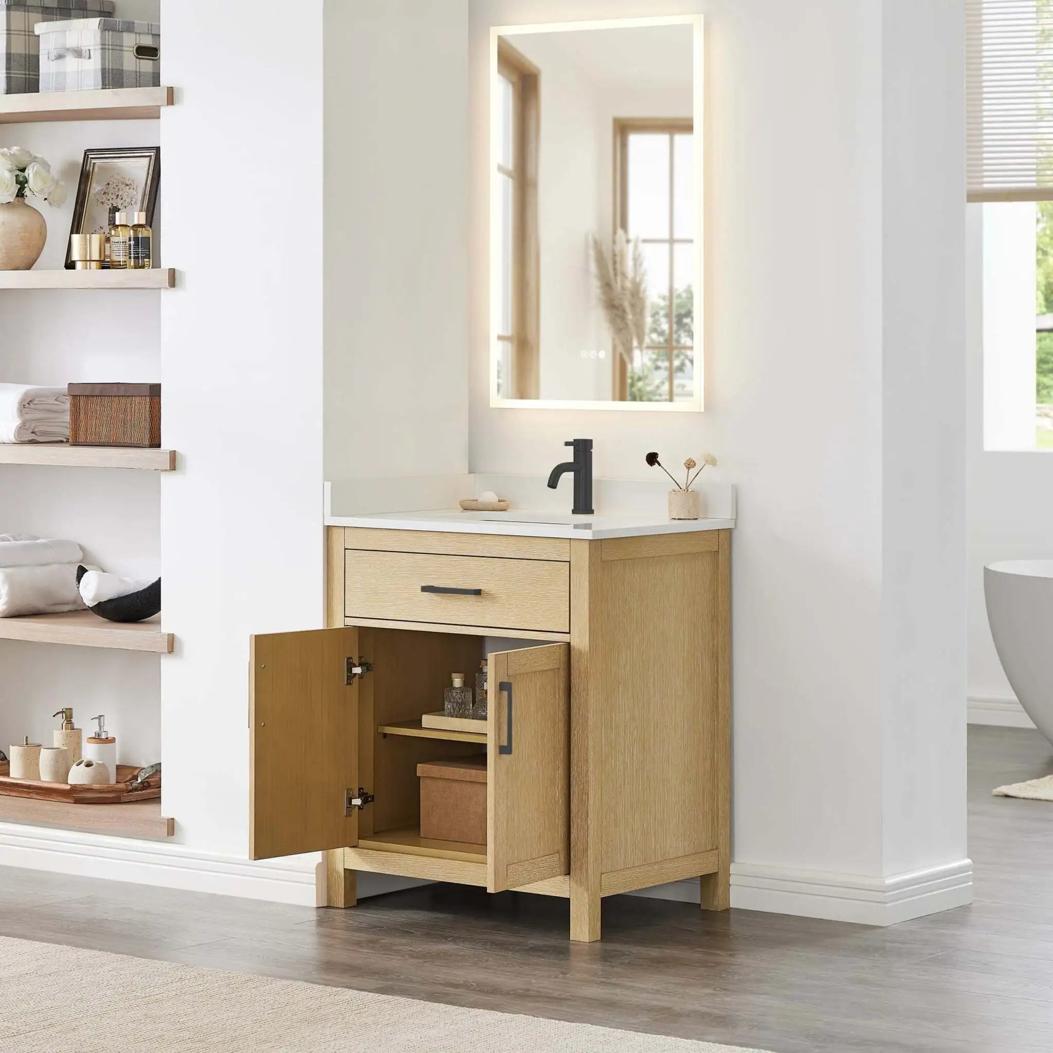 30" Beckett Single Bathroom Vanity in Whitewashed Oak with Matte Black Trim by Wyndham