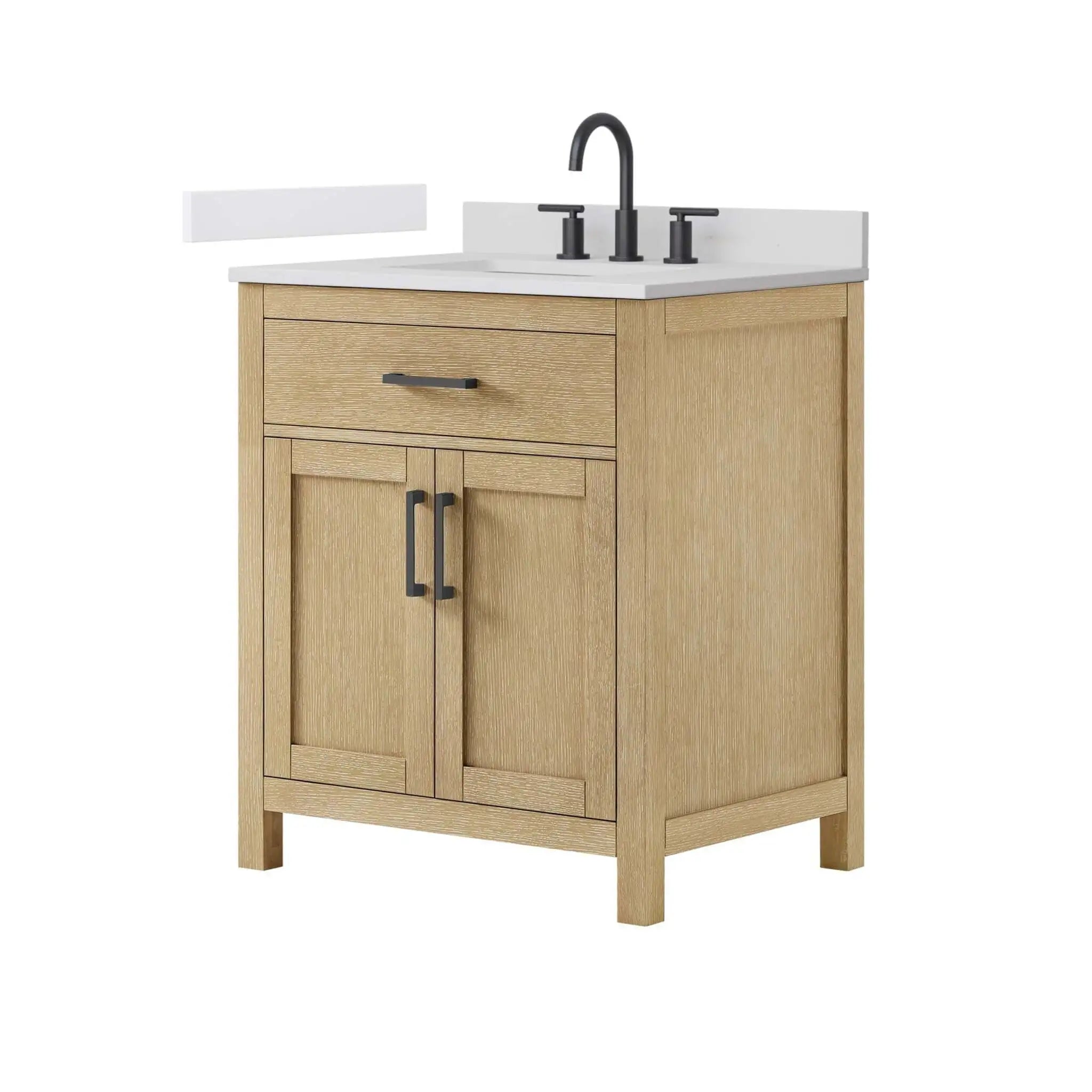 30" Beckett Single Bathroom Vanity in Whitewashed Oak with Matte Black Trim by Wyndham