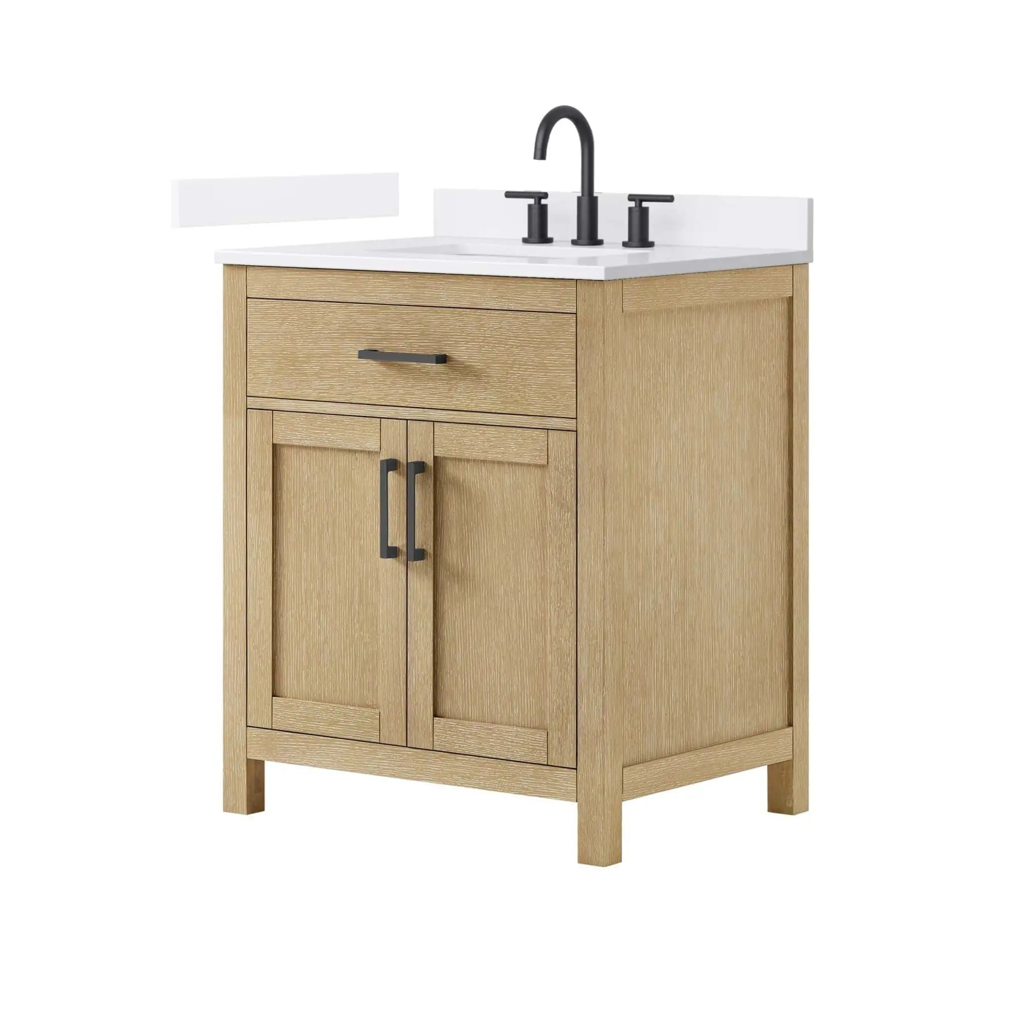30" Beckett Single Bathroom Vanity in Whitewashed Oak with Matte Black Trim by Wyndham