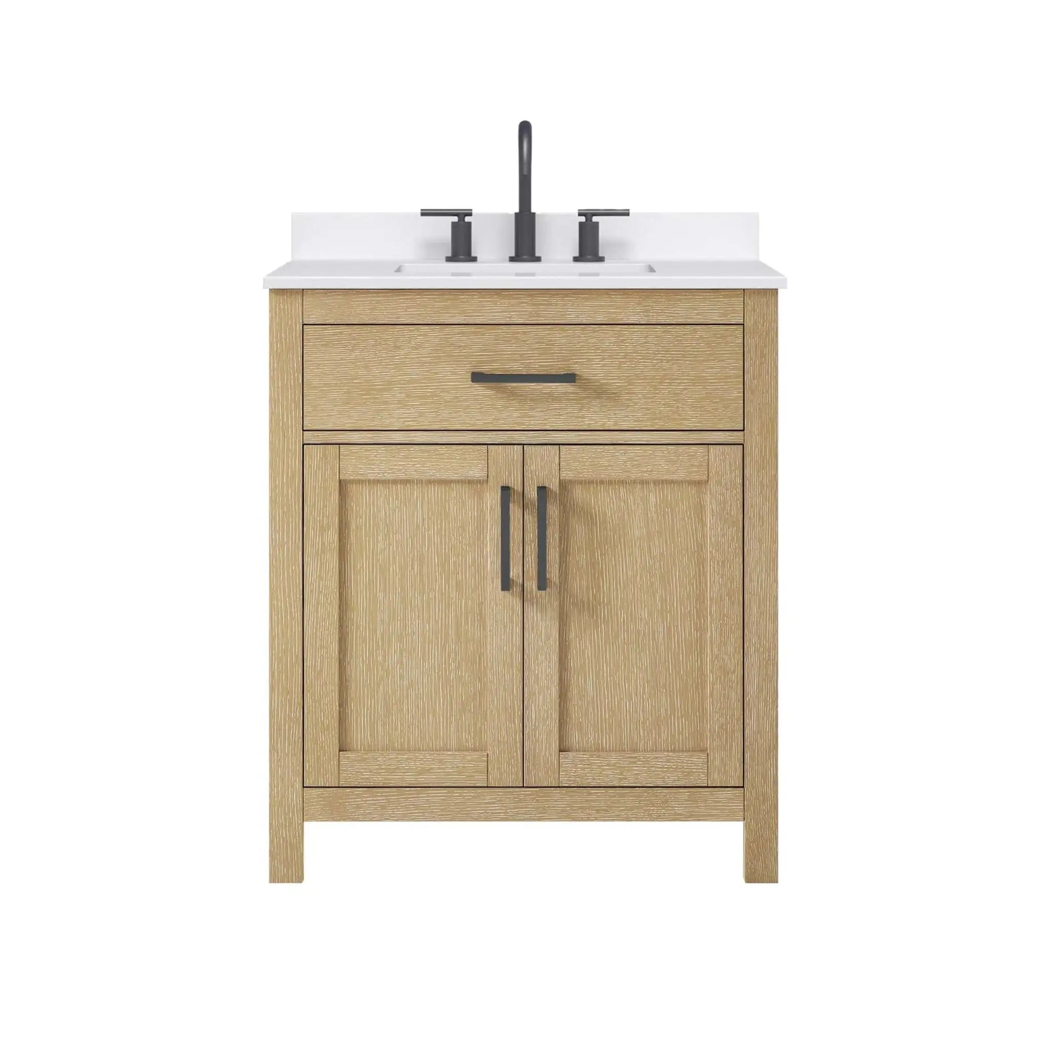 30" Beckett Single Bathroom Vanity in Whitewashed Oak with Matte Black Trim by Wyndham