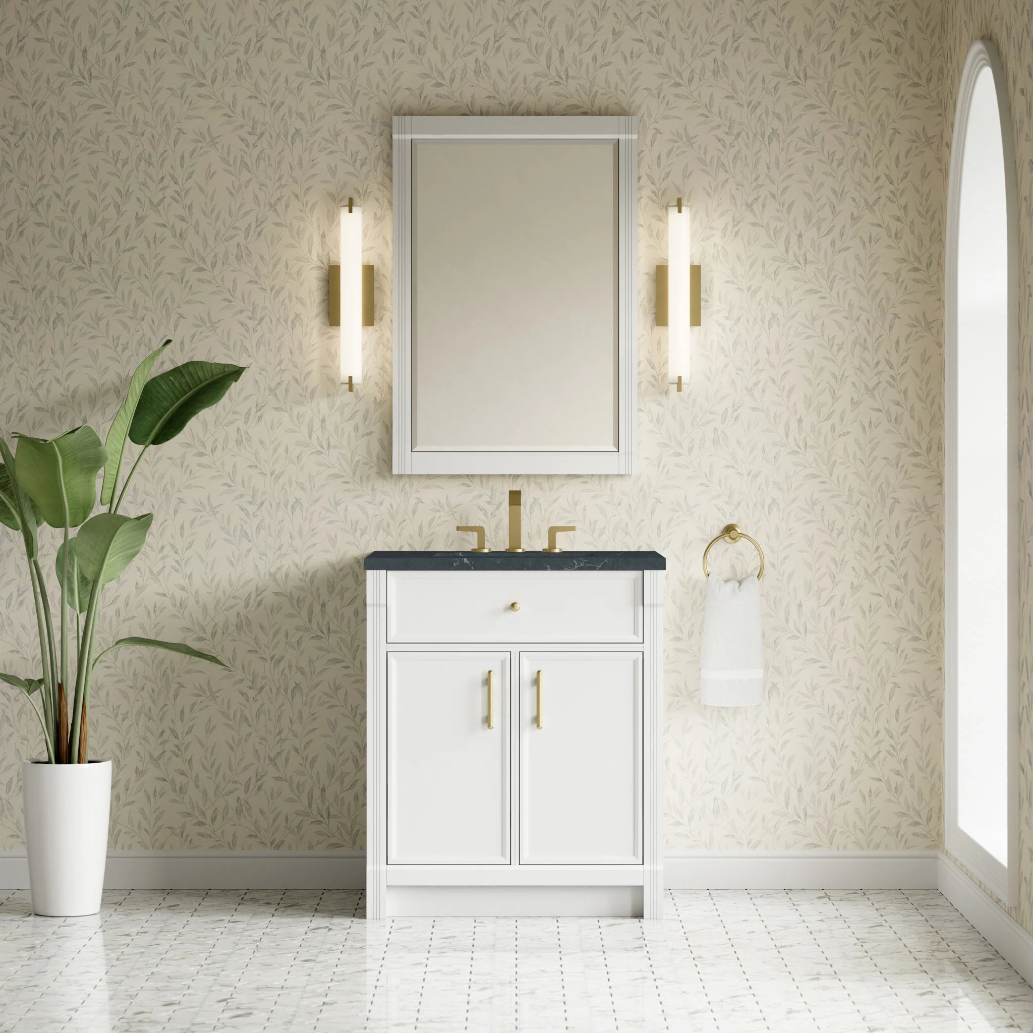 30" Bellshire Single Vanity in Bright White by James Martin Vanities-Charcoal Soapstone Silestone 1