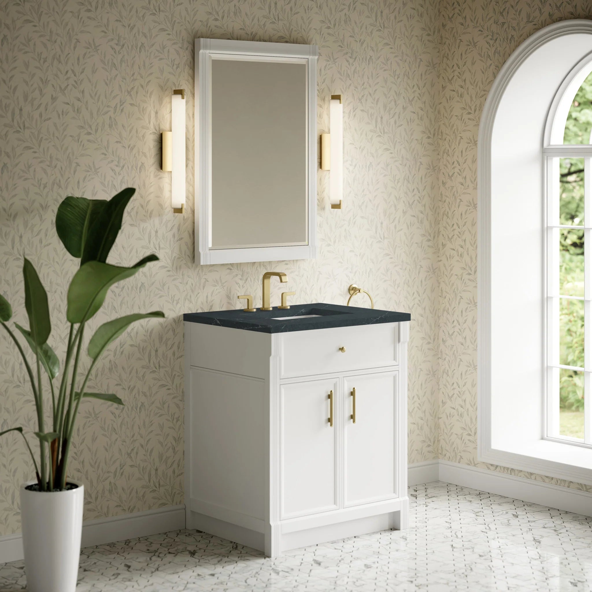 30" Bellshire Single Vanity in Bright White by James Martin Vanities-Charcoal Soapstone Silestone 2
