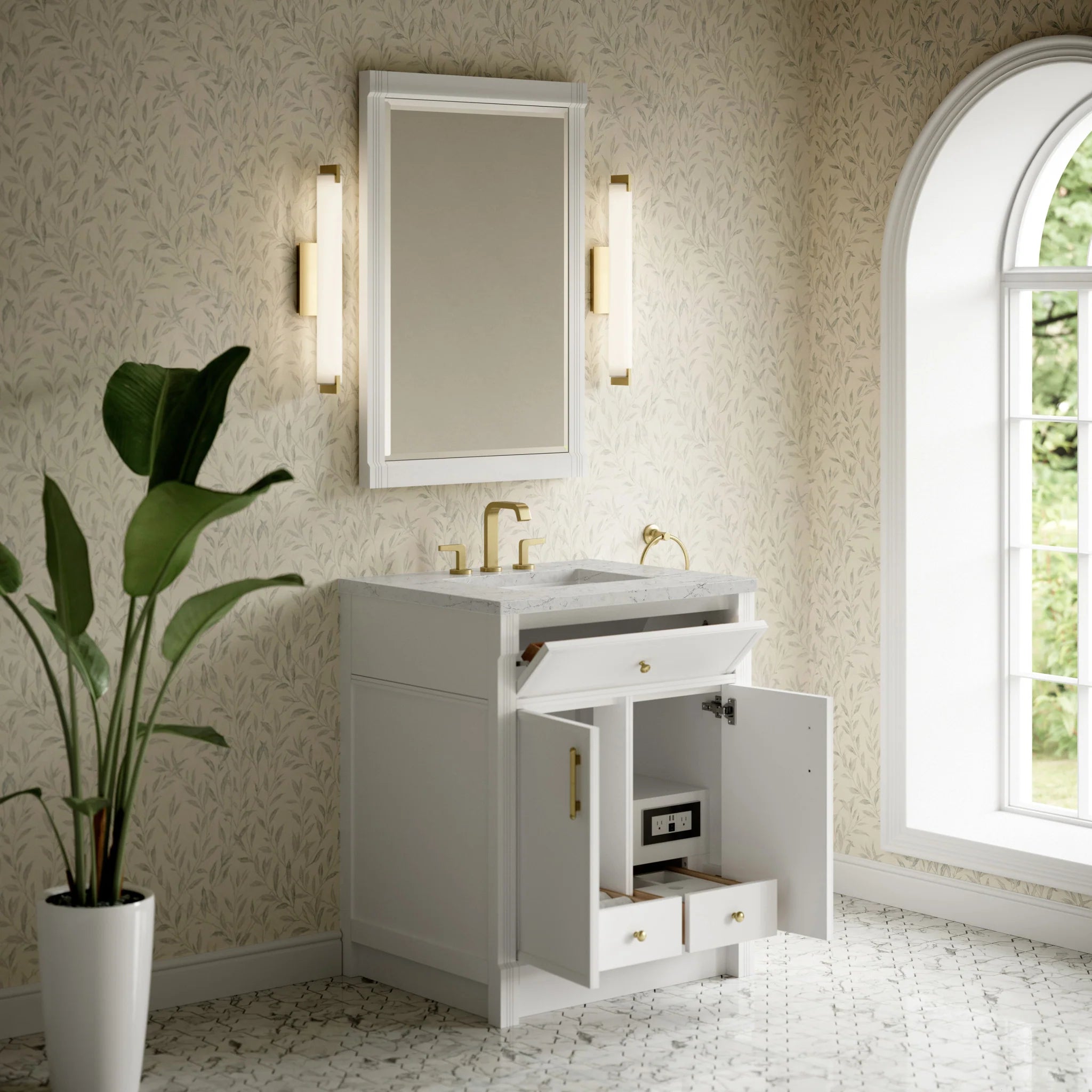 30" Bellshire Single Vanity in Bright White by James Martin Vanities-Eternal Jasmine Pearl Silestone 3
