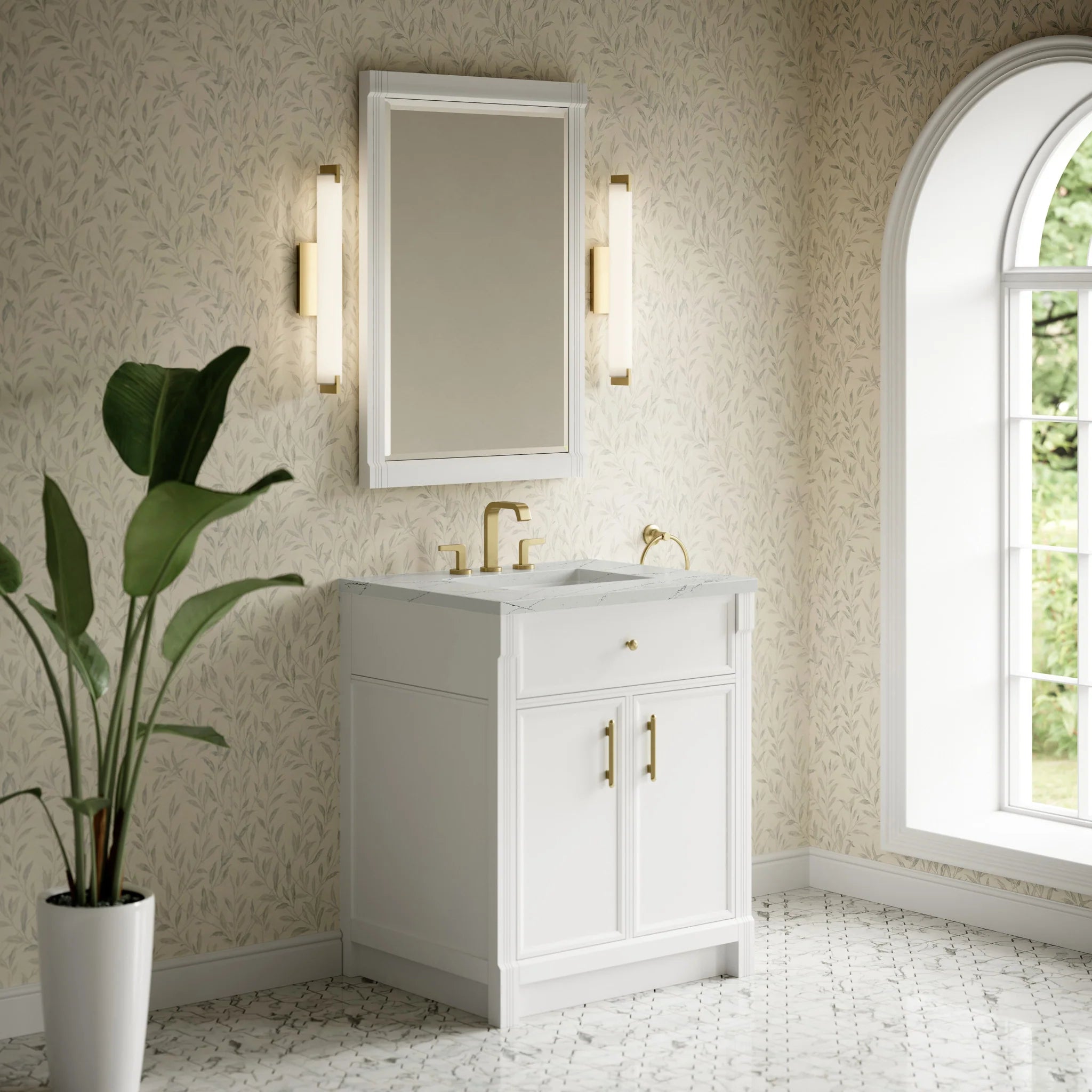 30" Bellshire Single Vanity in Bright White by James Martin Vanities-Ethereal Noctis Silestone 2