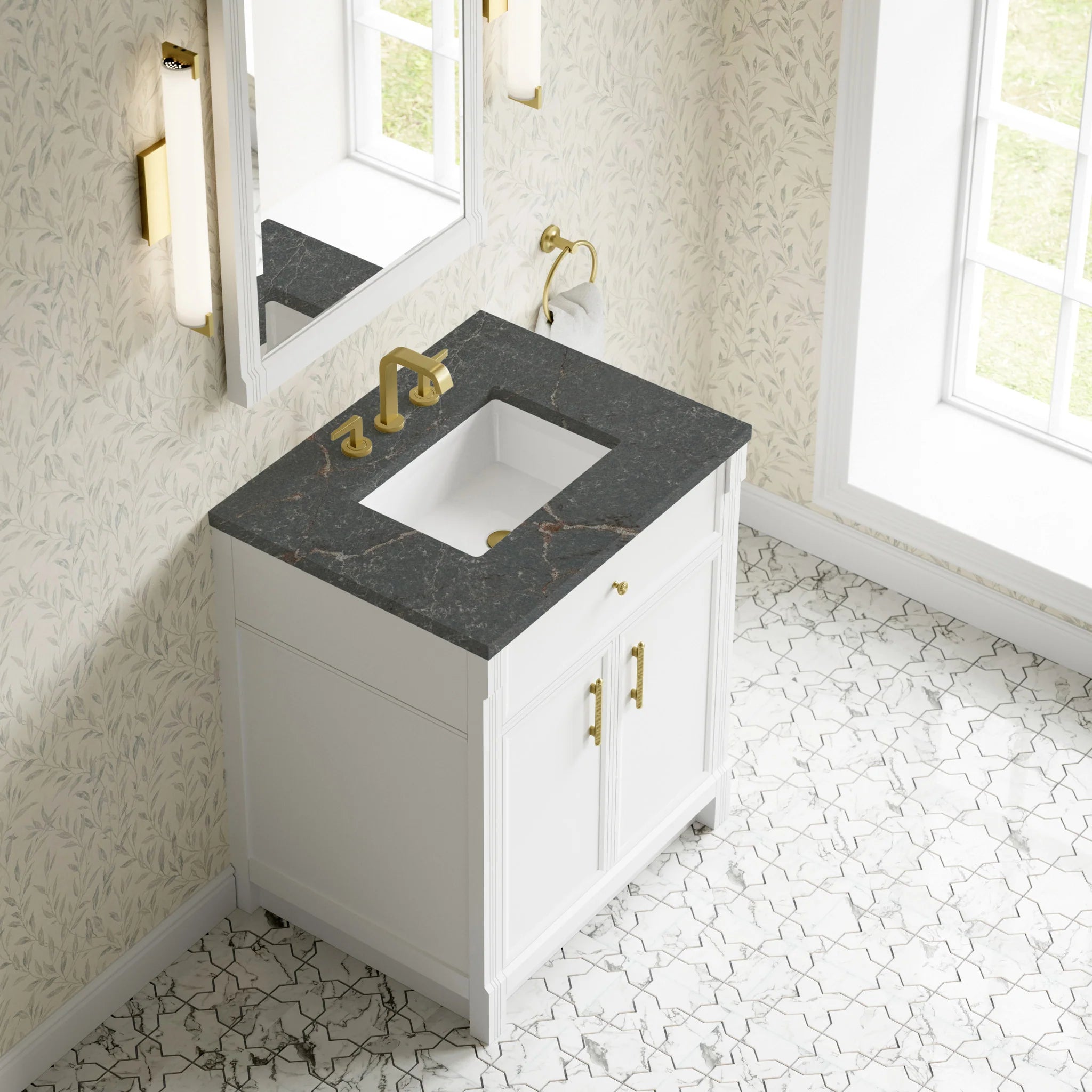 30" Bellshire Single Vanity in Bright White by James Martin Vanities-Parisien Bleu Silestone 5