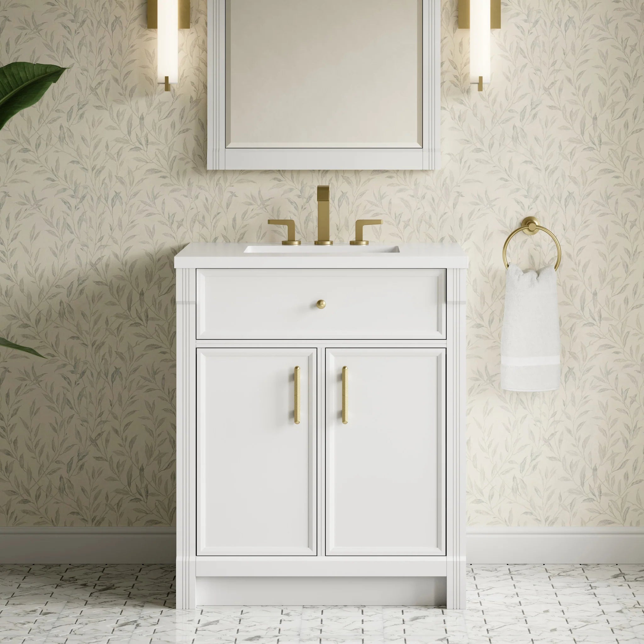 30" Bellshire Single Vanity in Bright White by James Martin Vanities-White Zeus Silestone 2