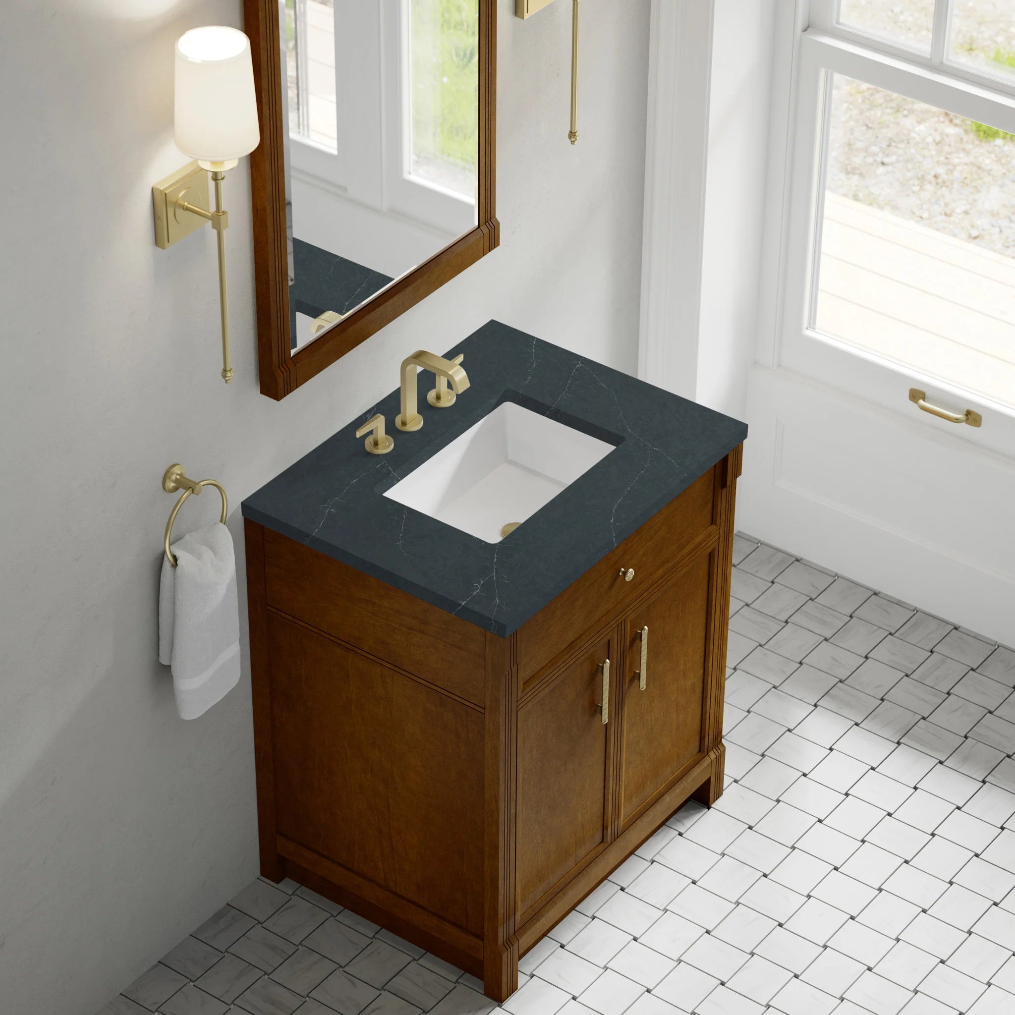 30" Bellshire Single Vanity in Honey Oak by James Martin Vanities-Charcoal Soapstone Silestone 5