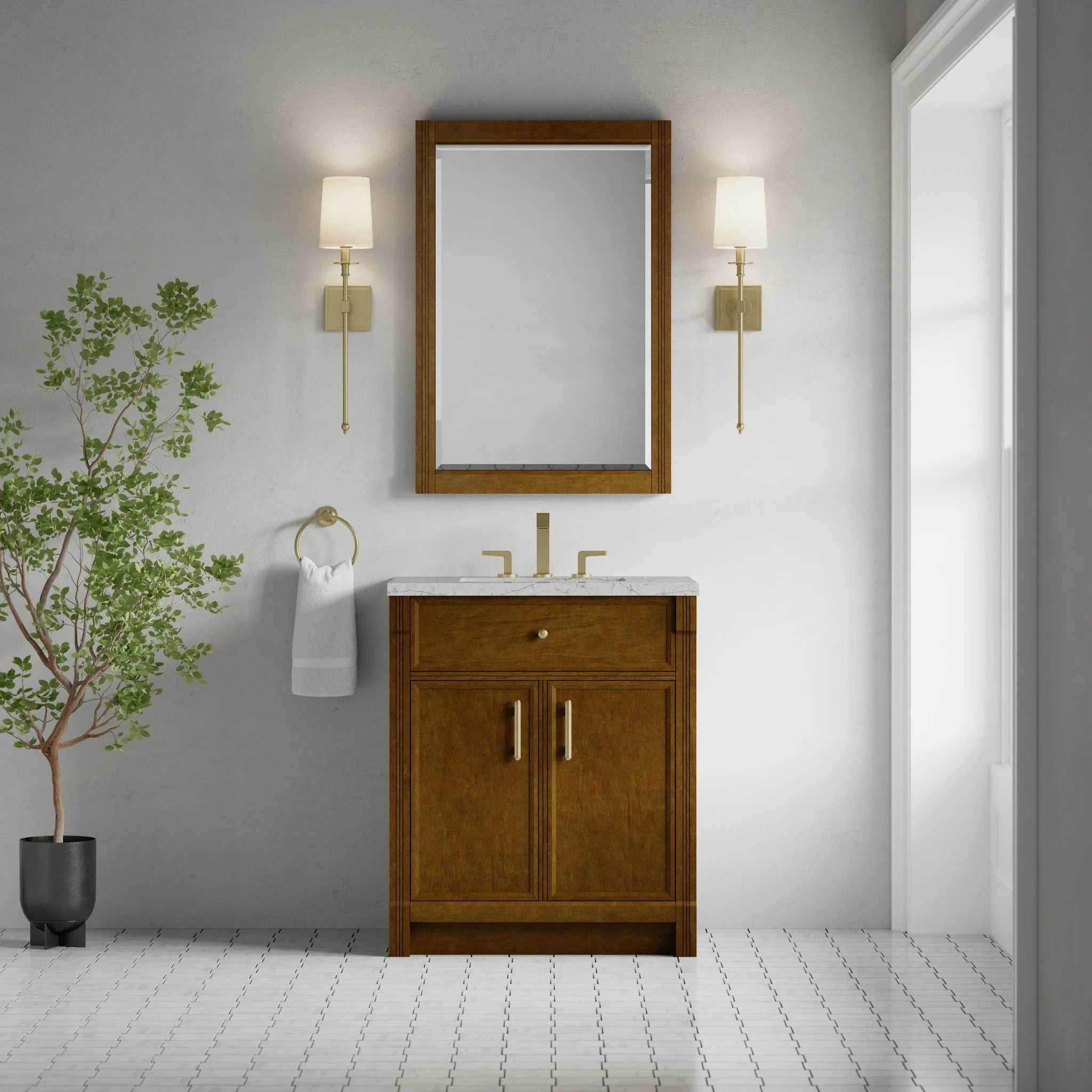 30" Bellshire Single Vanity in Honey Oak by James Martin Vanities-Eternal Jasmine Pearl Silestone 1