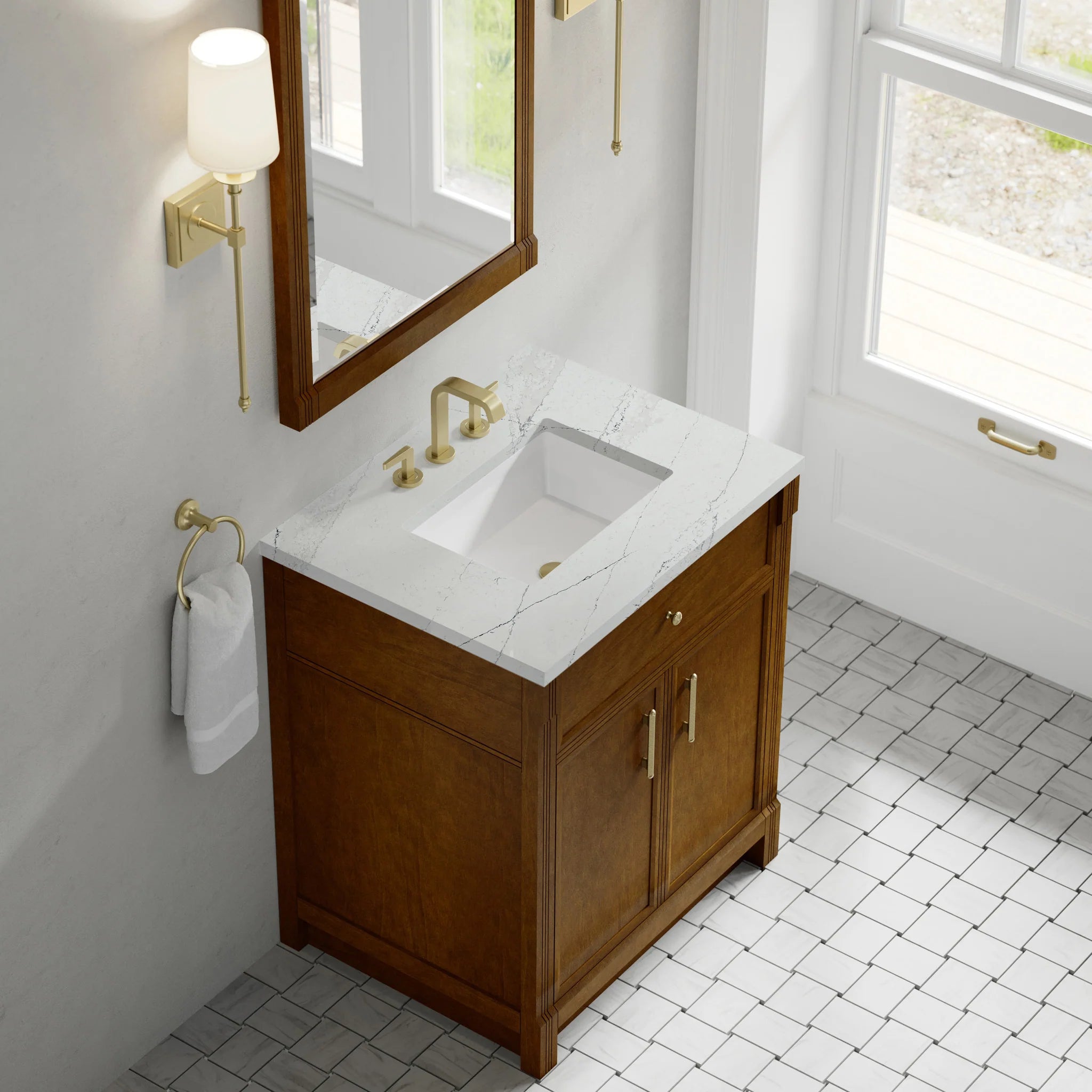 30" Bellshire Single Vanity in Honey Oak by James Martin Vanities-Ethereal Noctis Silestone 5