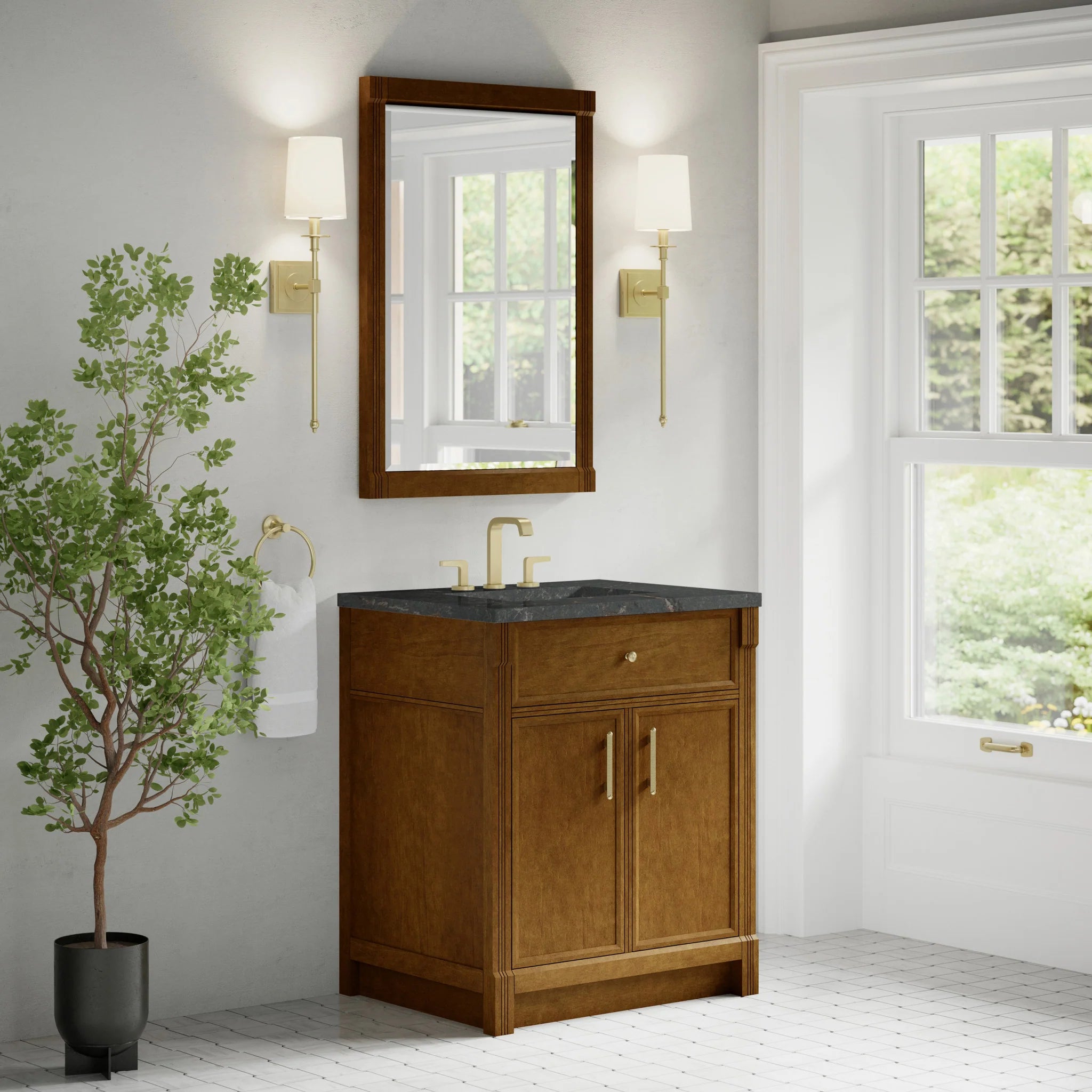 30" Bellshire Single Vanity in Honey Oak by James Martin Vanities-Parisien Bleu Silestone 2