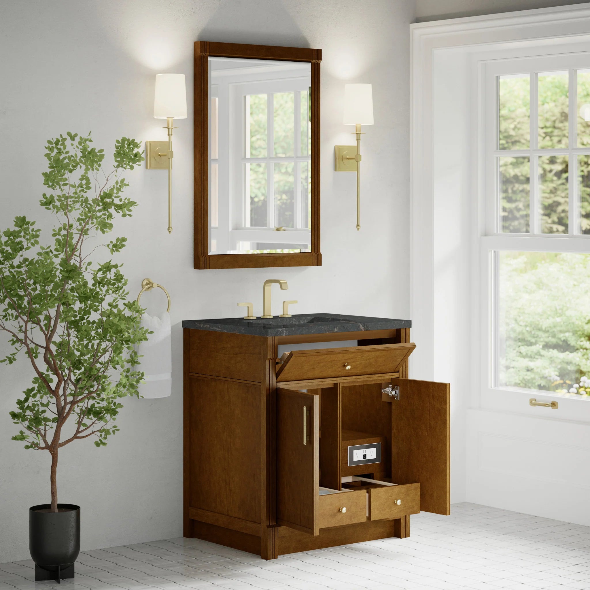 30" Bellshire Single Vanity in Honey Oak by James Martin Vanities-Parisien Bleu Silestone 3