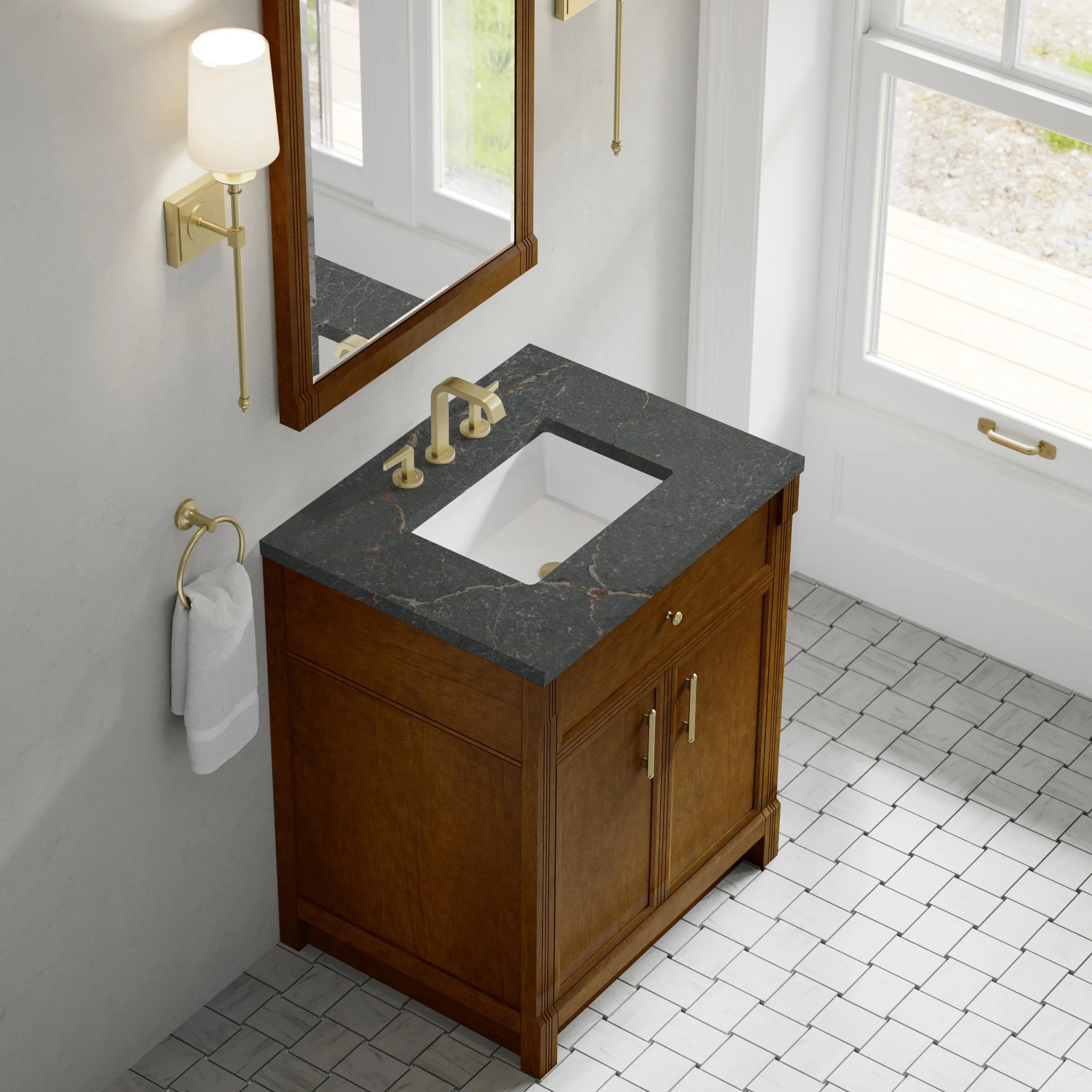 30" Bellshire Single Vanity in Honey Oak by James Martin Vanities-Parisien Bleu Silestone 5