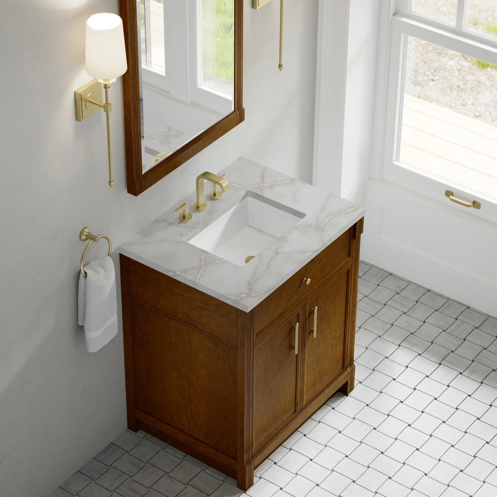 30" Bellshire Single Vanity in Honey Oak by James Martin Vanities-Victorian Silver Silestone 5