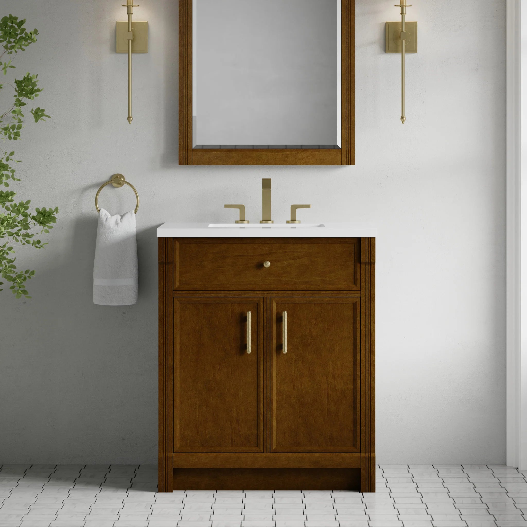 30" Bellshire Single Vanity in Honey Oak by James Martin Vanities-White Zeus Silestone 2