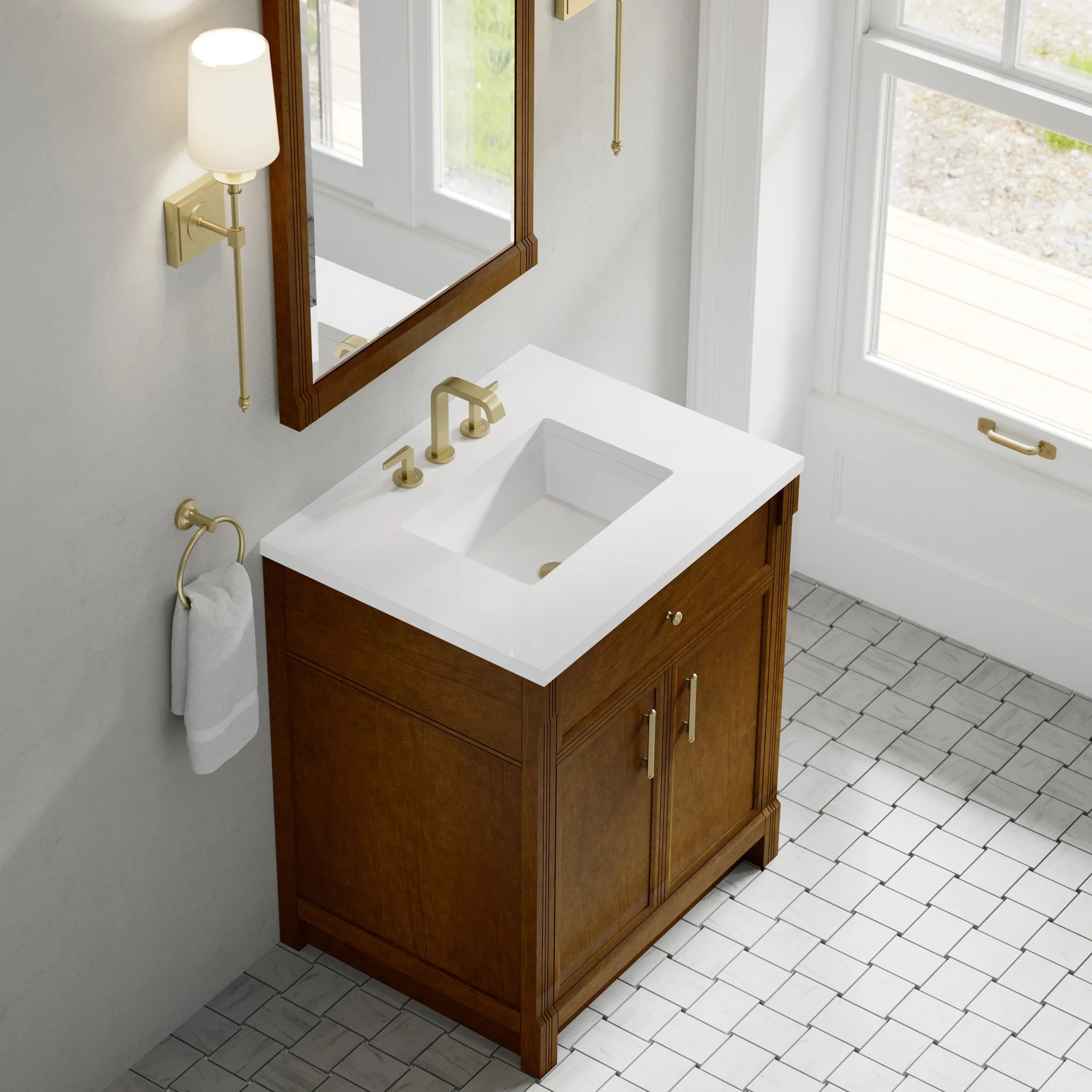 30" Bellshire Single Vanity in Honey Oak by James Martin Vanities-White Zeus Silestone 8