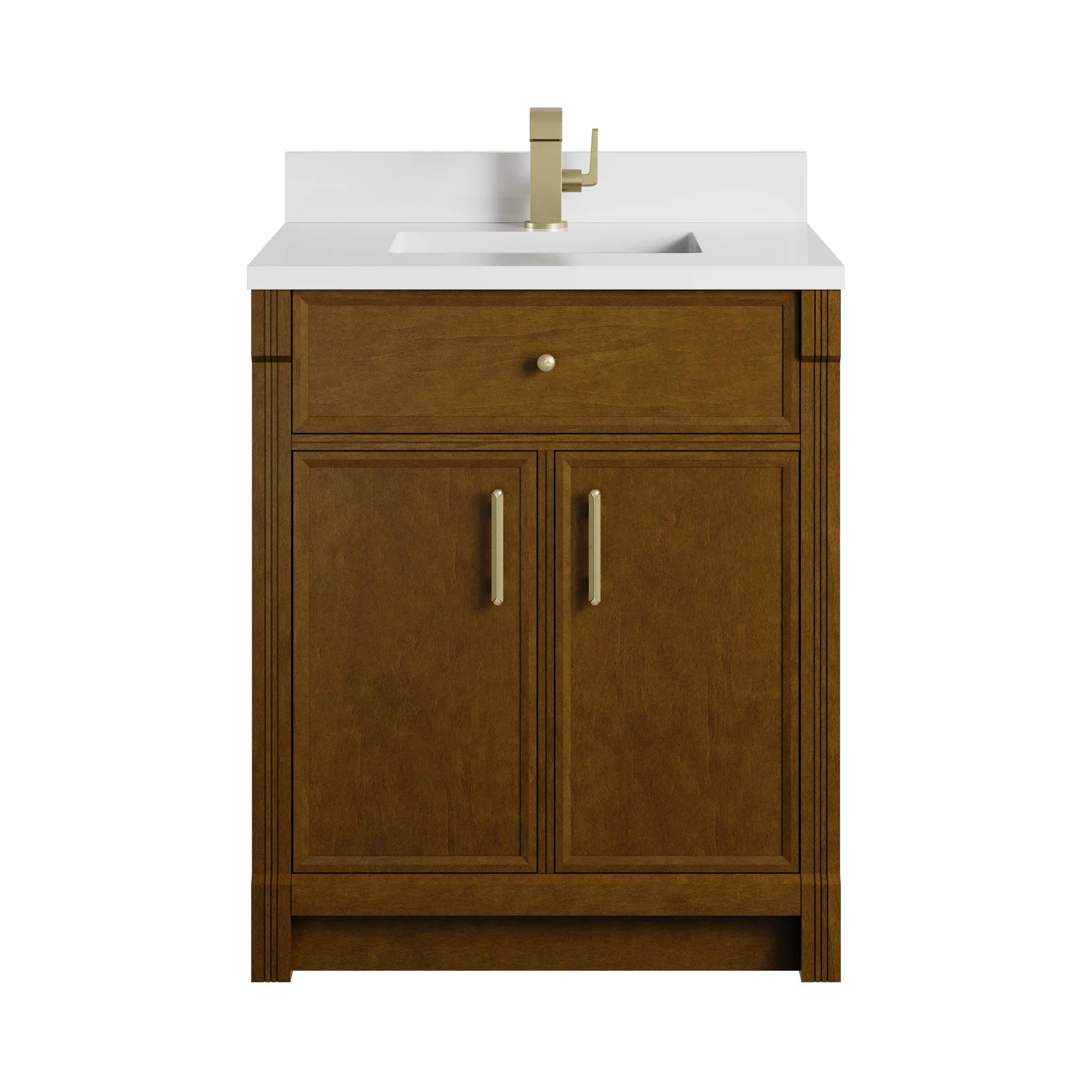 30" Bellshire Single Vanity in Honey Oak by James Martin Vanities-White Zeus Silestone & Backsplash
