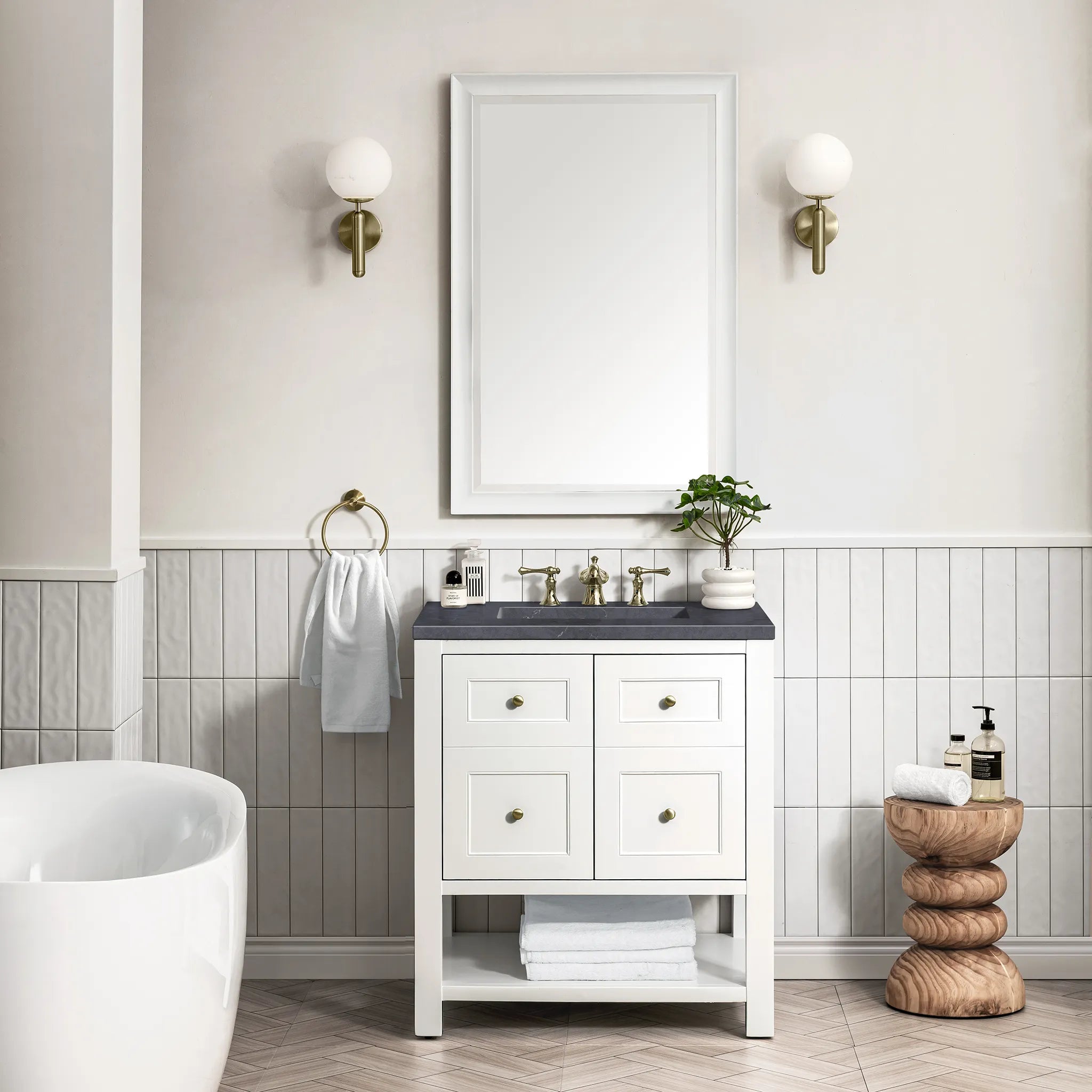 30" Breckenridge Single Vanity in Bright White-Charcoal Soapstone Silestone-8" Widespread image 1