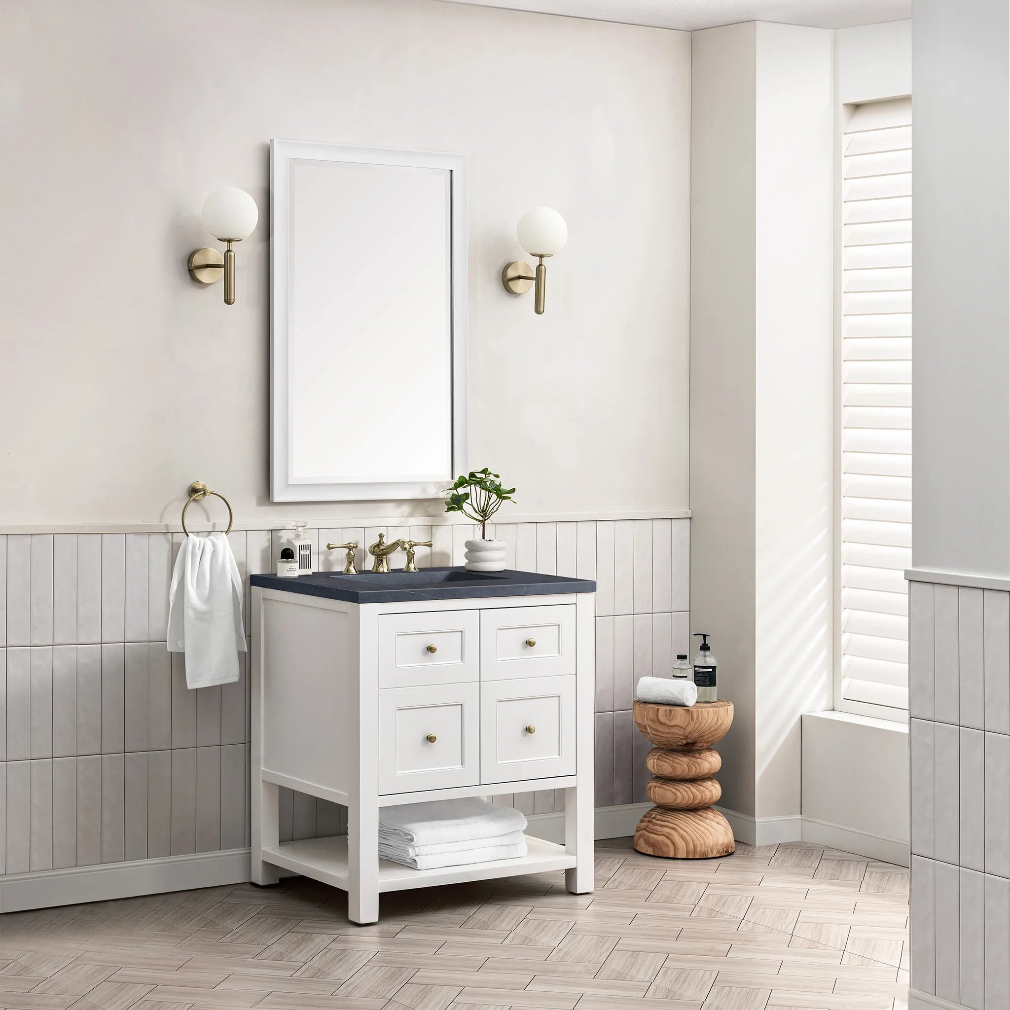 30" Breckenridge Single Vanity in Bright White-Charcoal Soapstone Silestone-8" Widespread image 2