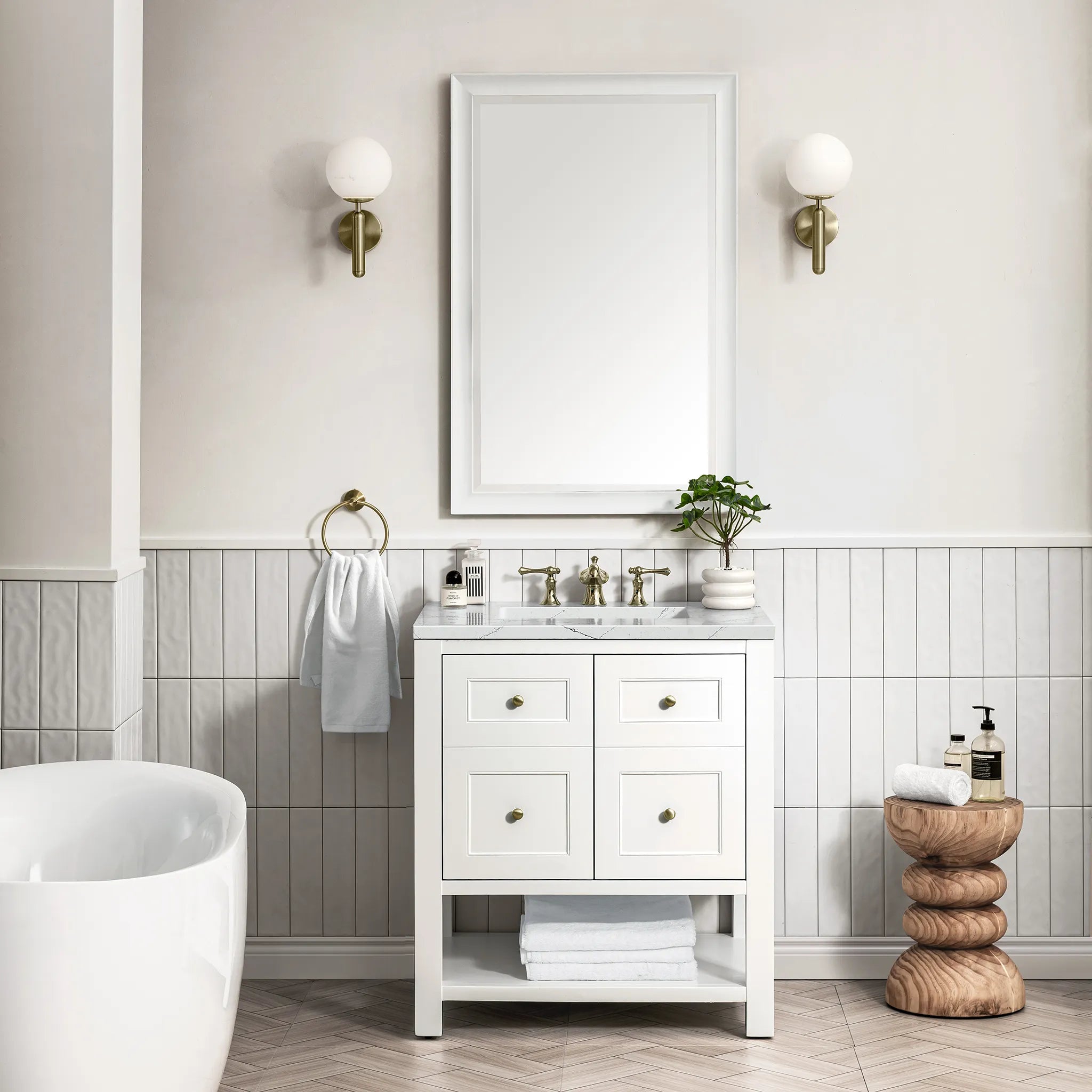 30" Breckenridge Single Vanity in Bright White-Ethereal Noctis Silestone-8" Widespread image 1