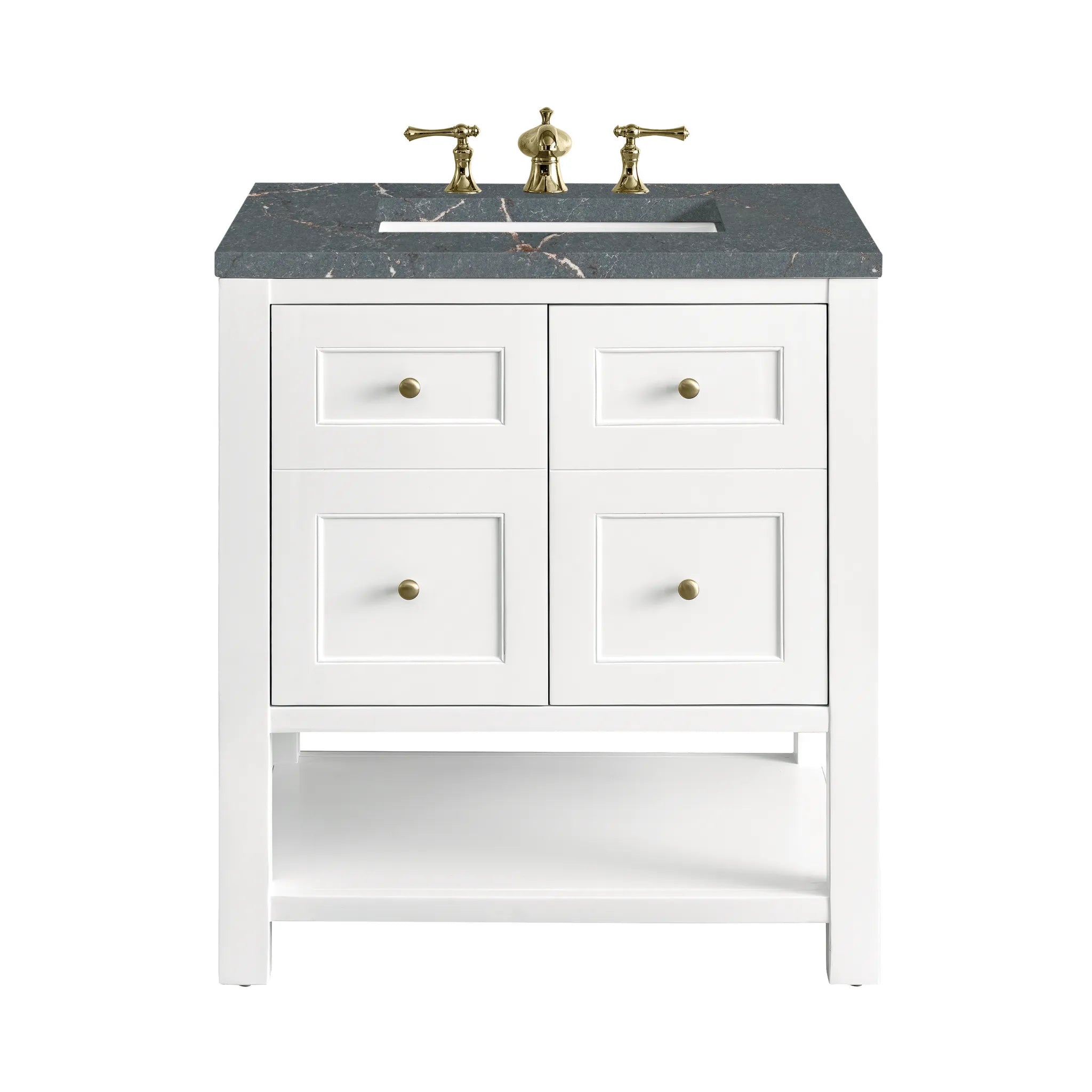 30" Breckenridge Single Vanity in Bright White-Parisien Bleu Silestone-8" Widespread image