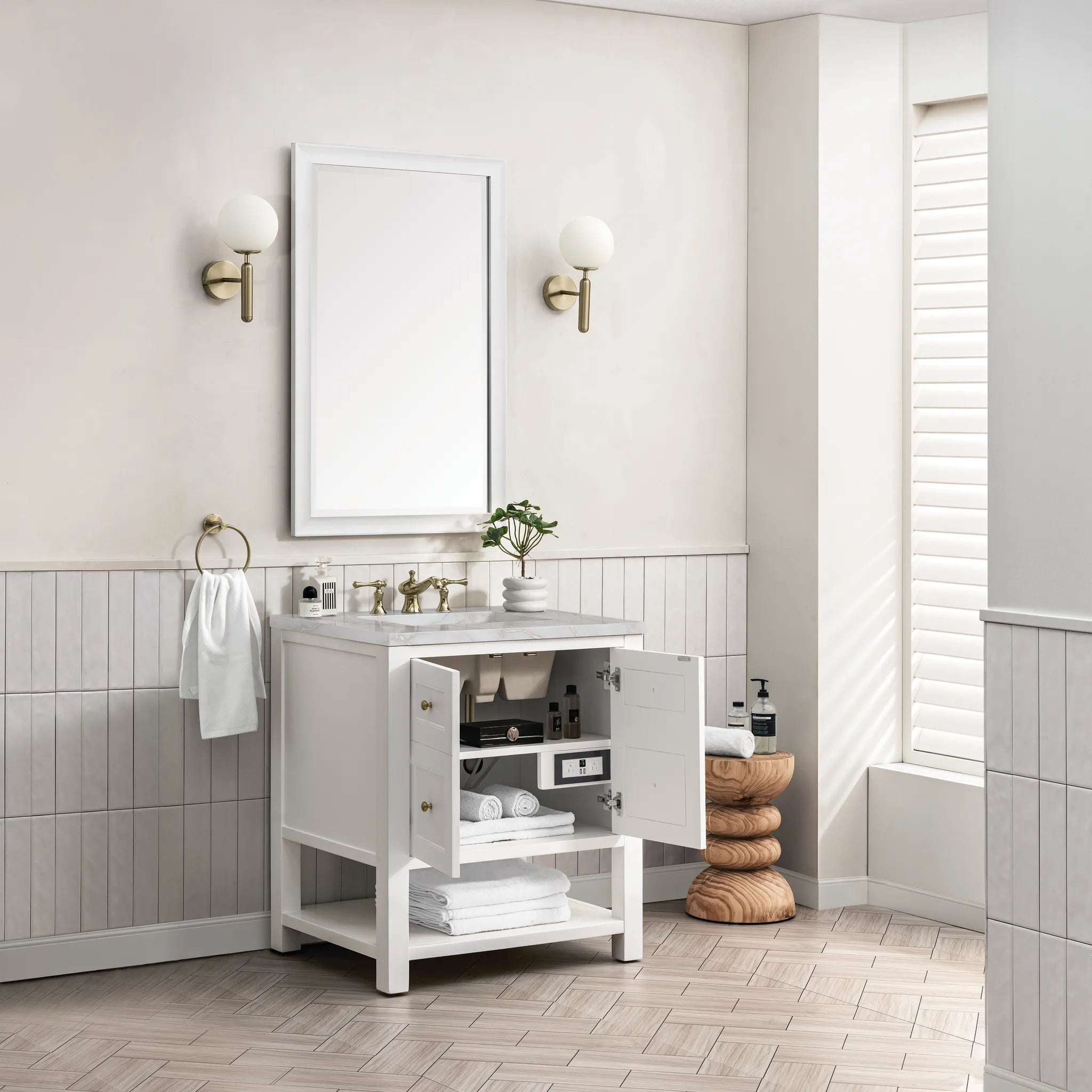 30" Breckenridge Single Vanity in Bright White-Victorian Silver Silestone-8" Widespread image 3