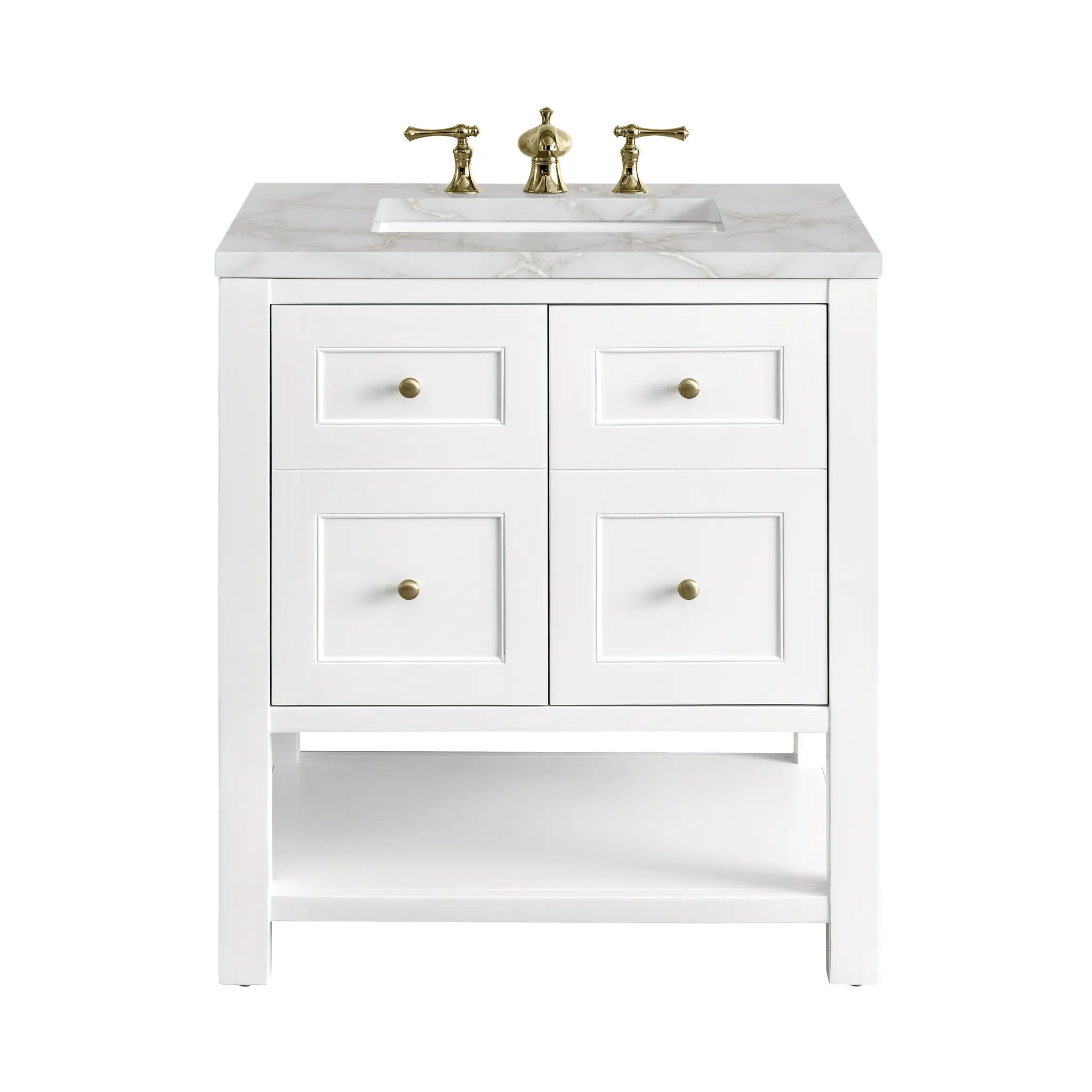 30" Breckenridge Single Vanity in Bright White-Victorian Silver Silestone-8" Widespread image