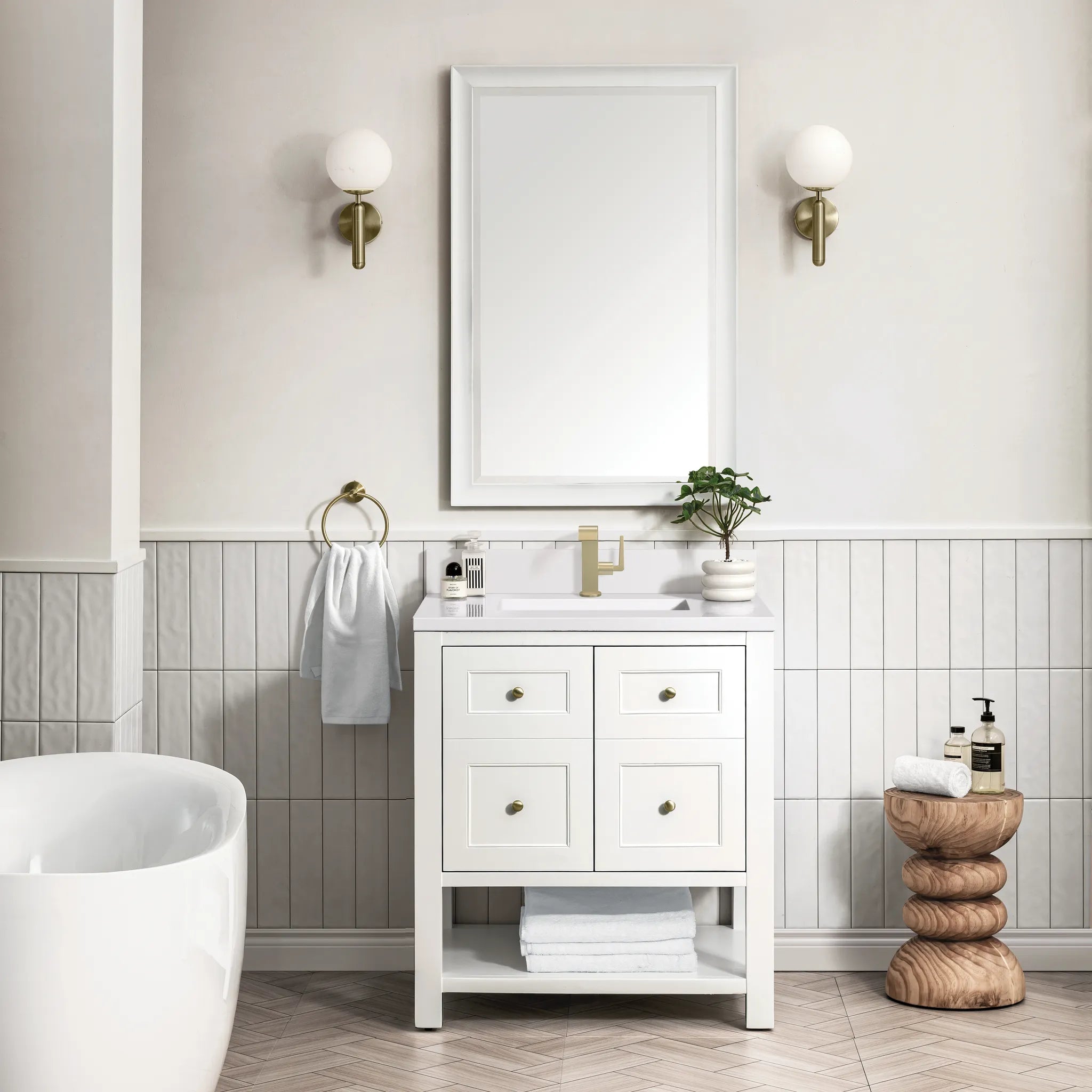 30" Breckenridge Single Vanity in Bright White-White Zeus Silestone & Backsplash-Single Hole image 1