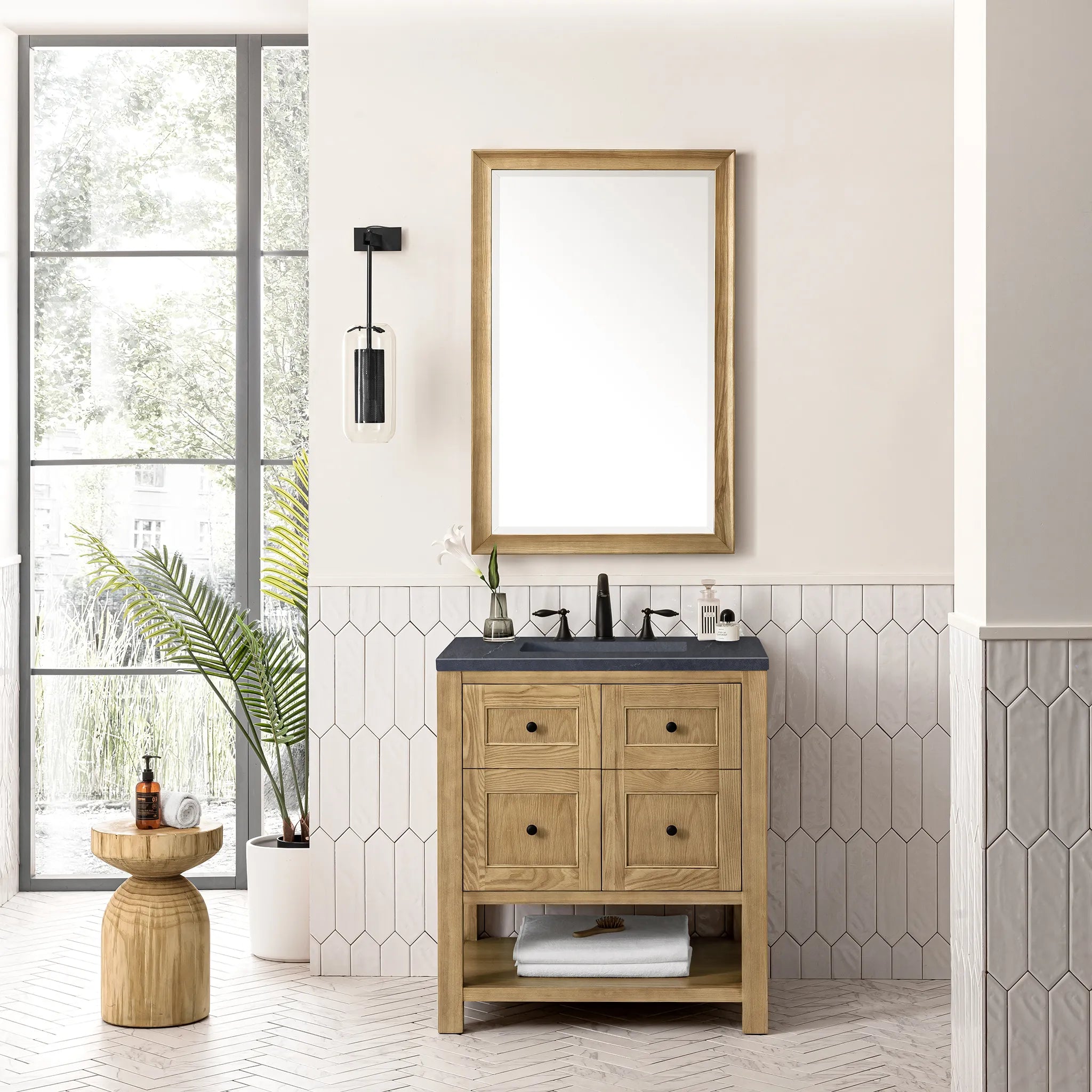 30" Breckenridge Single Vanity in Light Natural Oak-Charcoal Soapstone Silestone-8" Widespread image 1