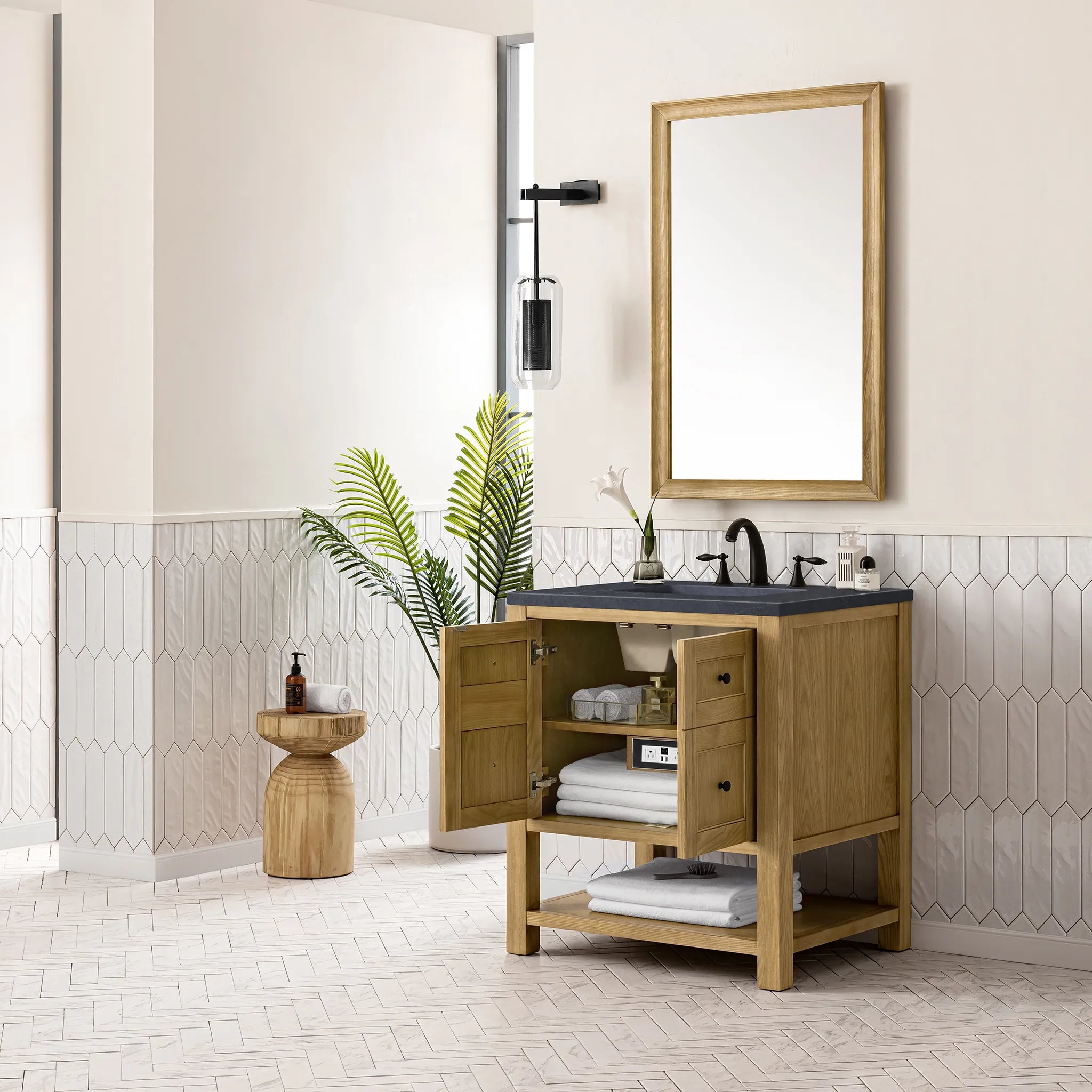 30" Breckenridge Single Vanity in Light Natural Oak-Charcoal Soapstone Silestone-8" Widespread image 3