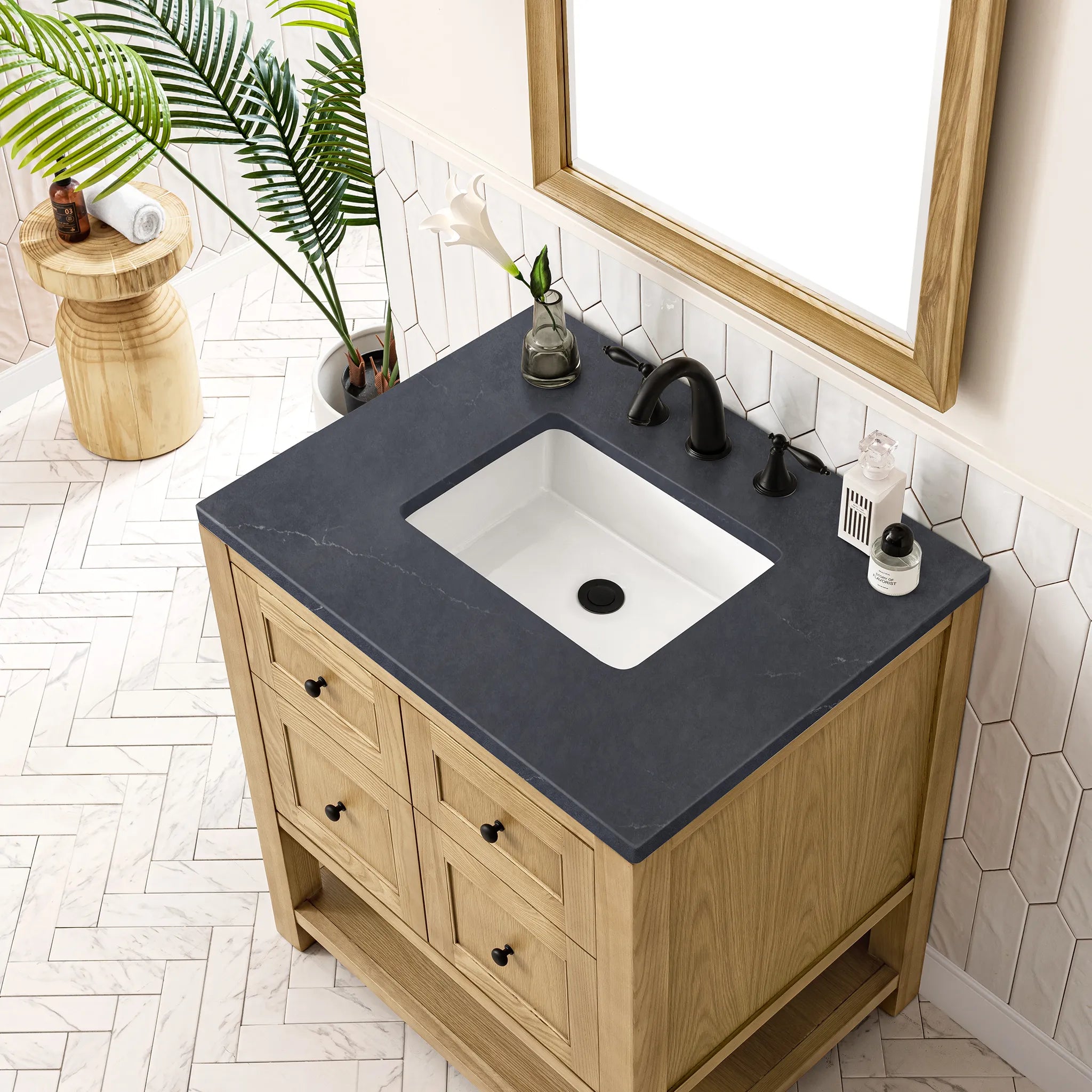 30" Breckenridge Single Vanity in Light Natural Oak-Charcoal Soapstone Silestone-8" Widespread image 4
