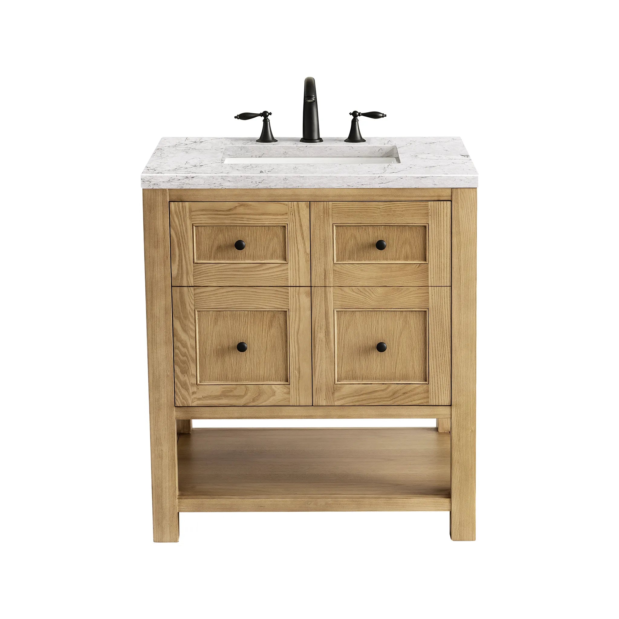 30" Breckenridge Single Vanity in Light Natural Oak-Eternal Jasmine Pearl Silestone-8" Widespread image