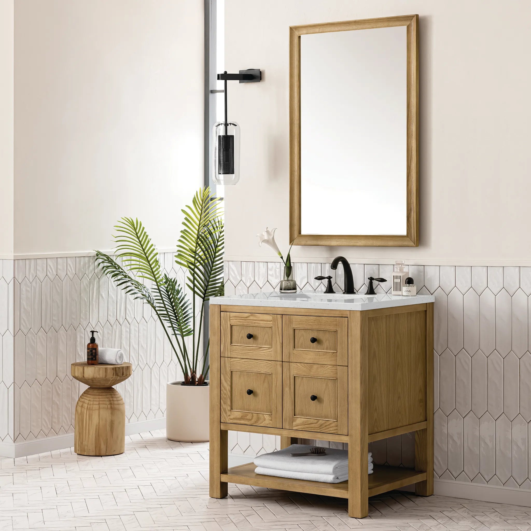 30" Breckenridge Single Vanity in Light Natural Oak-Lime Delight Silestone-8" Widespread image 2