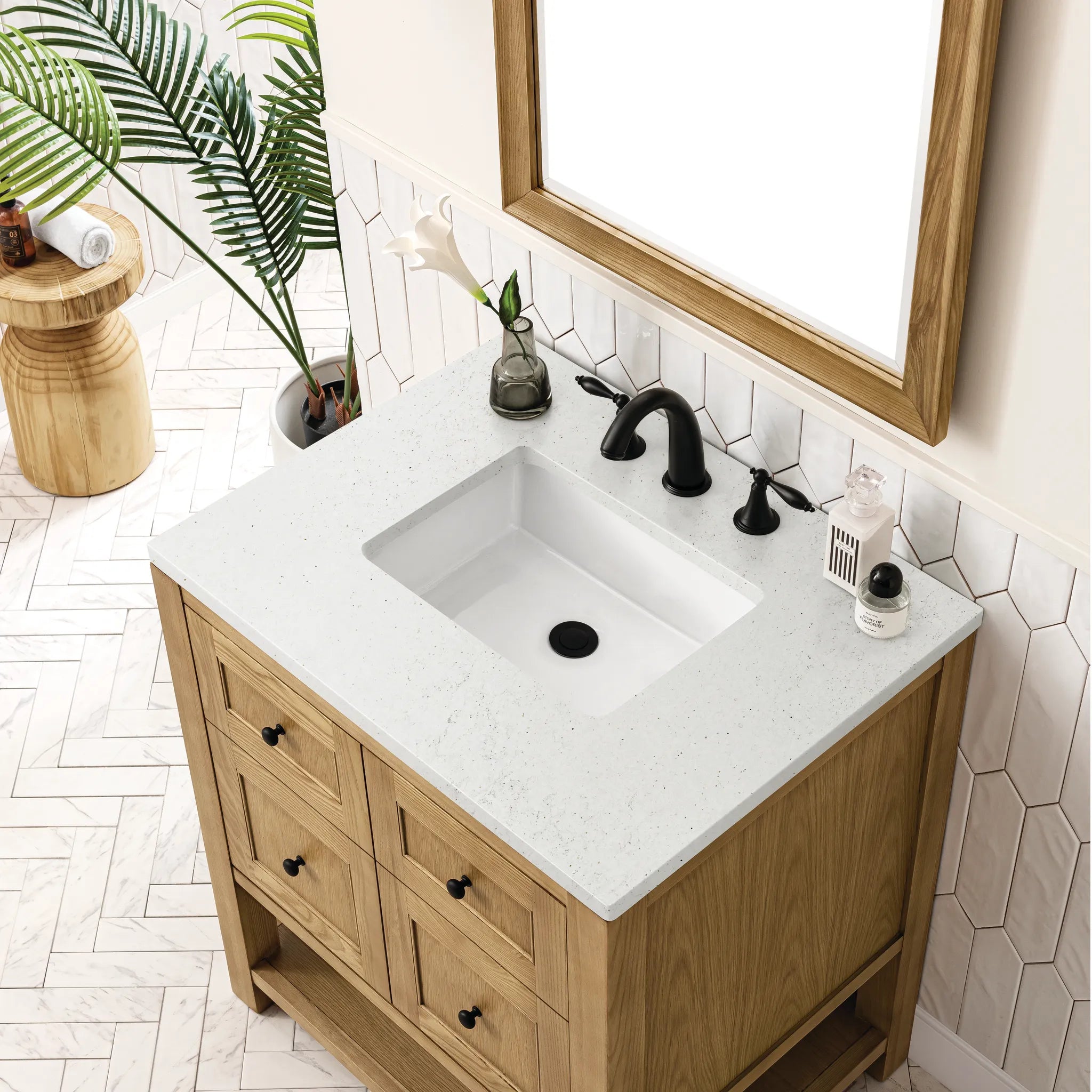 30" Breckenridge Single Vanity in Light Natural Oak-Lime Delight Silestone-8" Widespread image 4