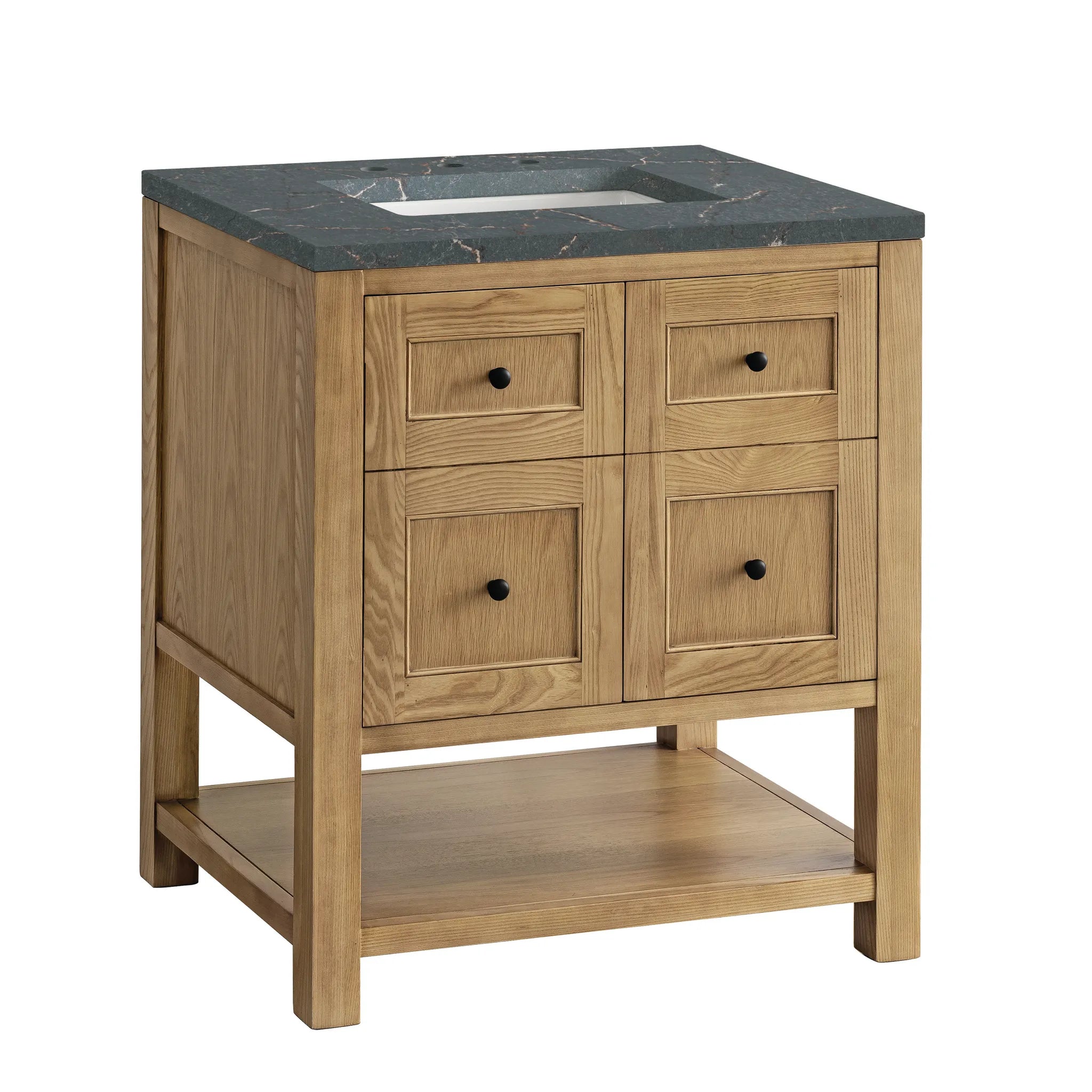 30" Breckenridge Single Vanity in Light Natural Oak-Parisien Bleu Silestone-8" Widespread image 5