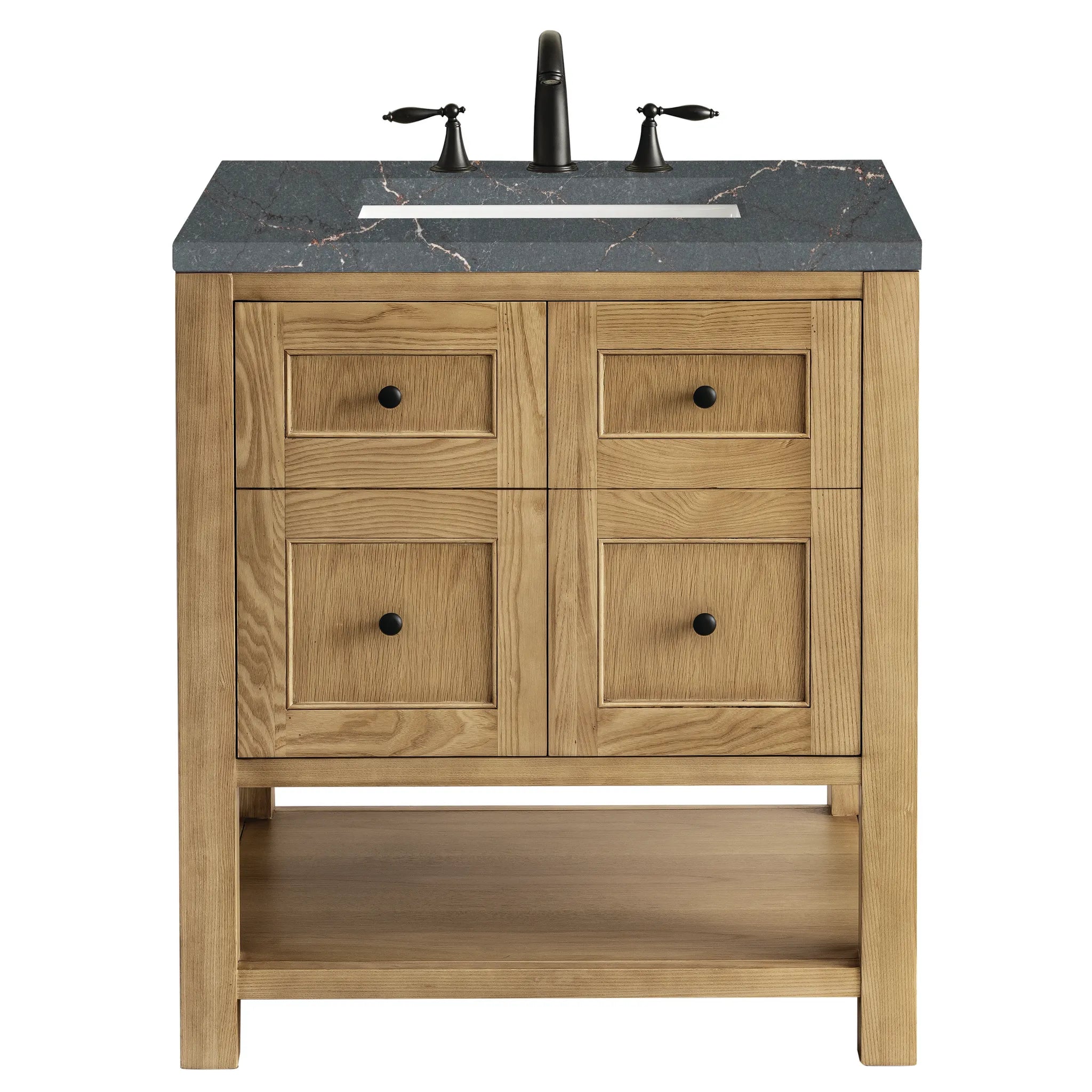 30" Breckenridge Single Vanity in Light Natural Oak-Parisien Bleu Silestone-8" Widespread image