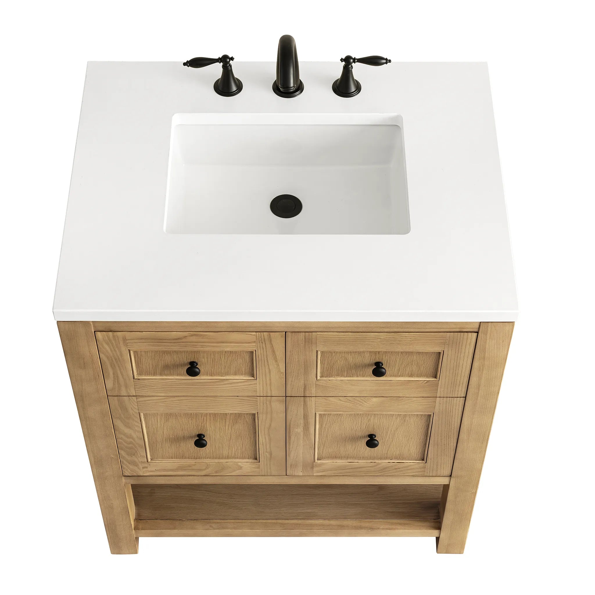 30" Breckenridge Single Vanity in Light Natural Oak-White Zeus Silestone-8" Widespread image 6