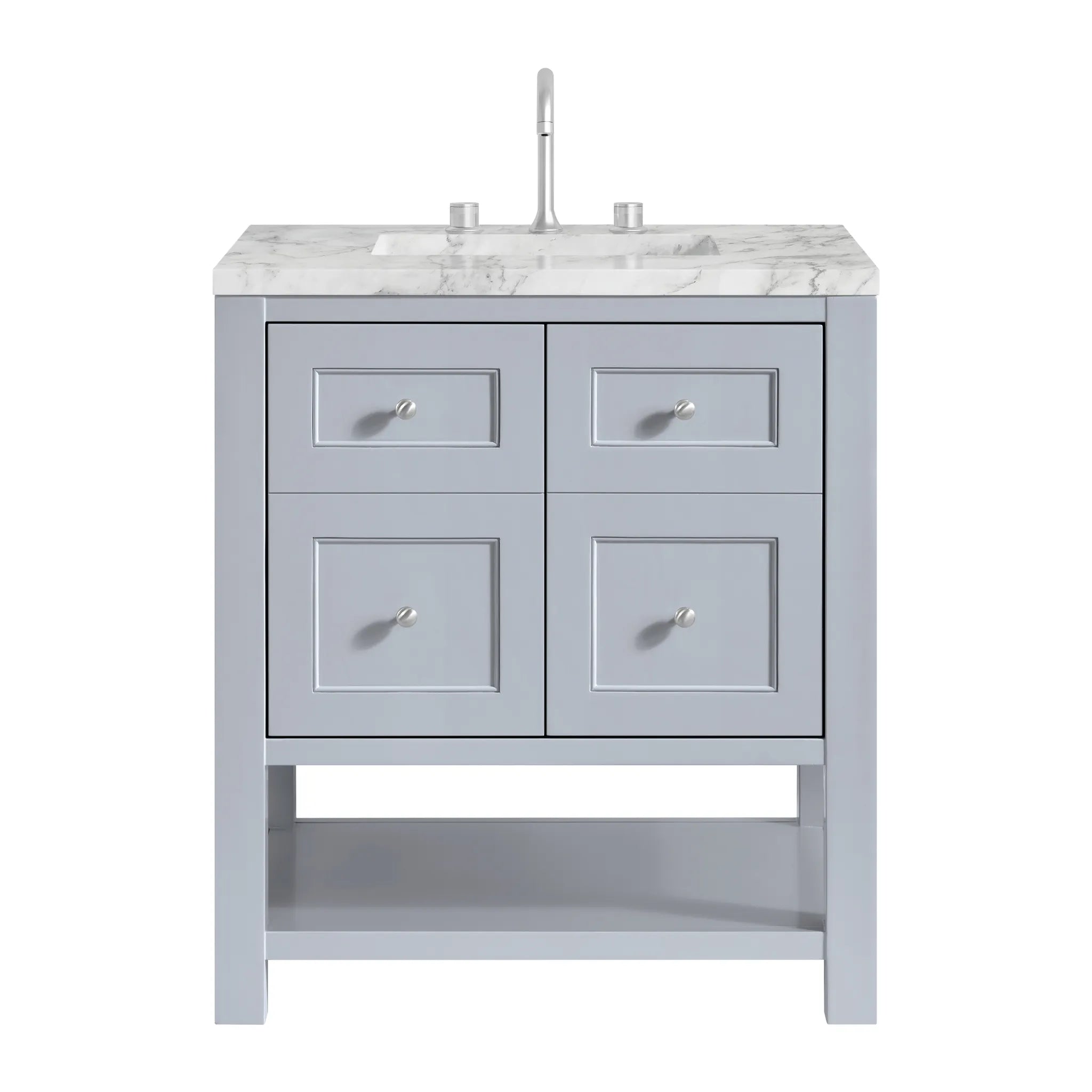 30" Breckenridge Single Vanity in Serenity Blue-Carrara White Marble-8" Widespread image