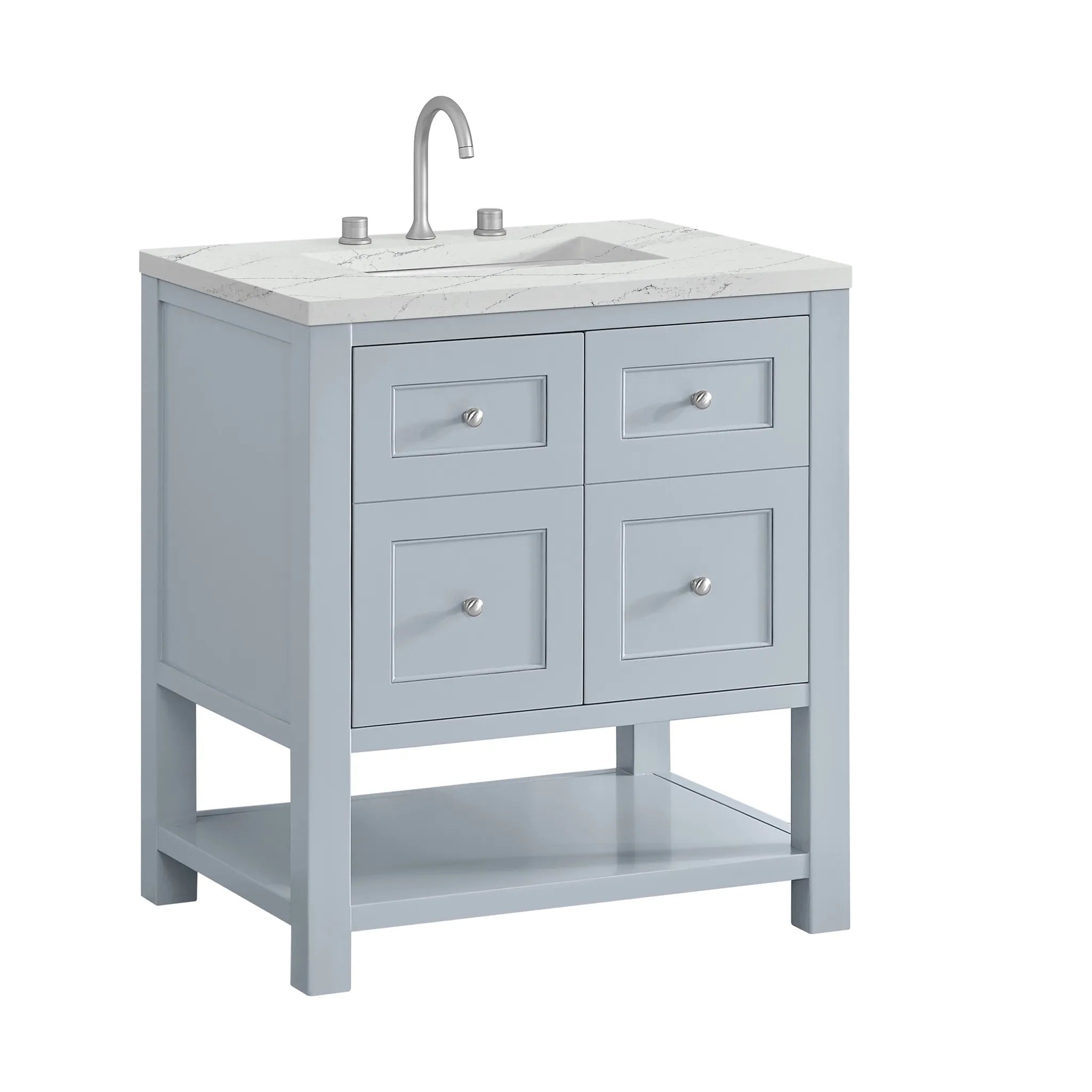 30" Breckenridge Single Vanity in Serenity Blue-Ethereal Noctis Silestone-8" Widespread image 9
