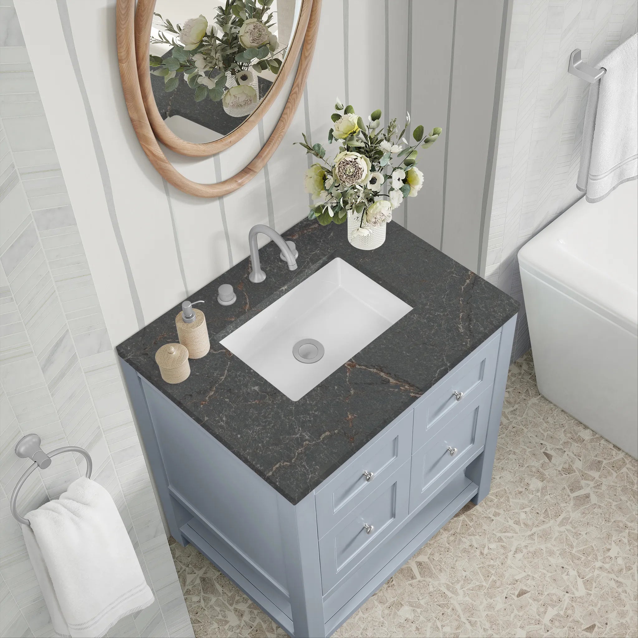 30" Breckenridge Single Vanity in Serenity Blue-Parisien Bleu Silestone-8" Widespread image 6