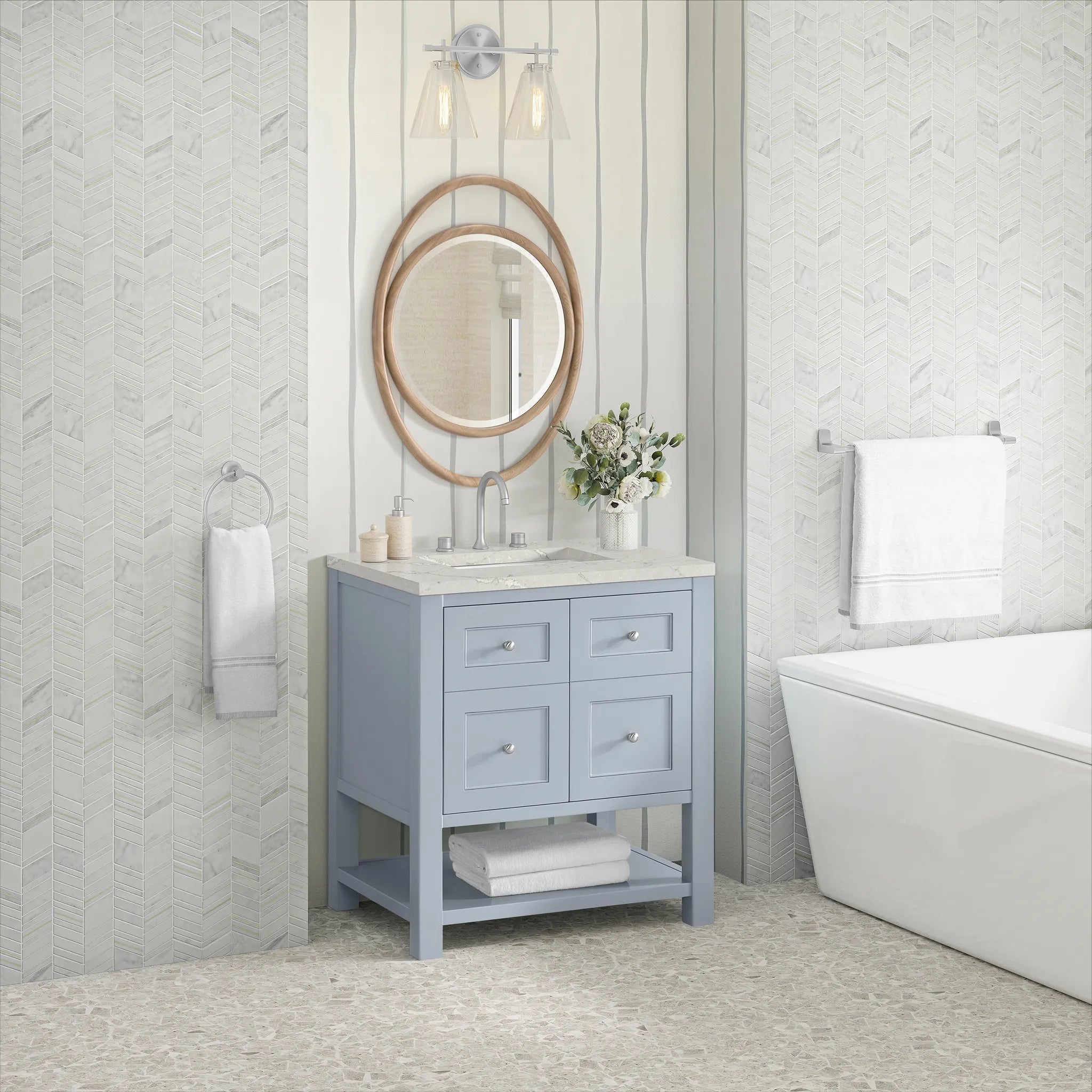 30" Breckenridge Single Vanity in Serenity Blue-Victorian Silver Silestone-8" Widespread image 3