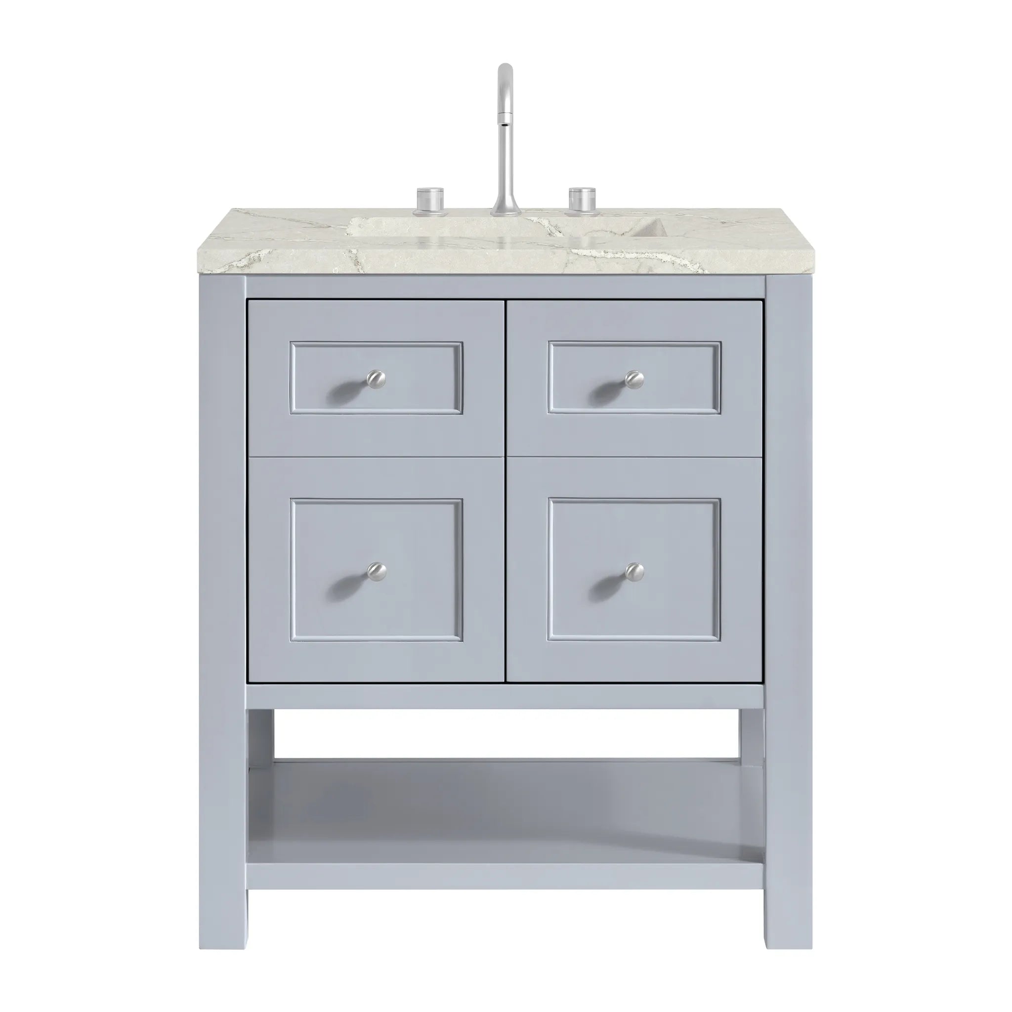 30" Breckenridge Single Vanity in Serenity Blue-Victorian Silver Silestone-8" Widespread image