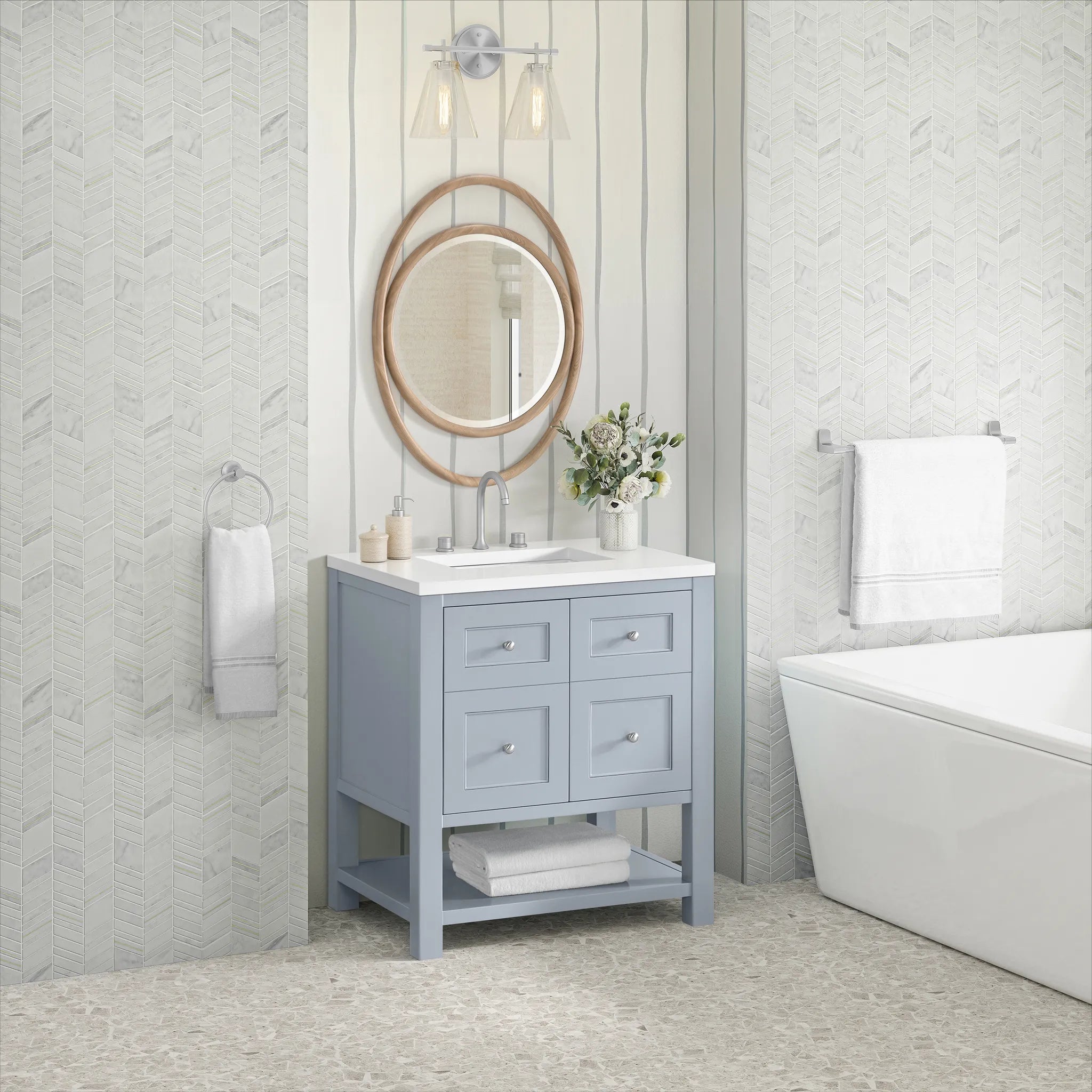 30" Breckenridge Single Vanity in Serenity Blue-White Zeus Silestone-8" Widespread image 3