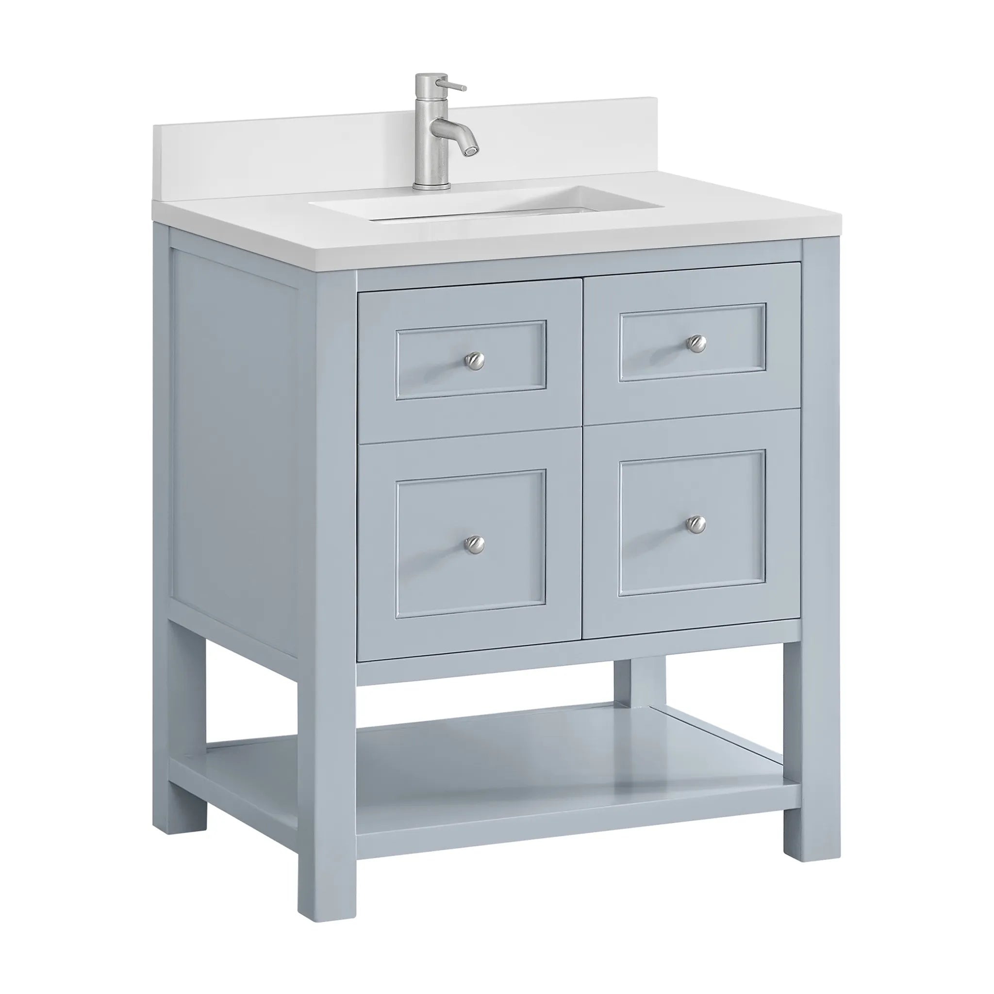 30" Breckenridge Single Vanity in Serenity Blue-White Zeus Silestone & Backsplash-Single Hole image 9