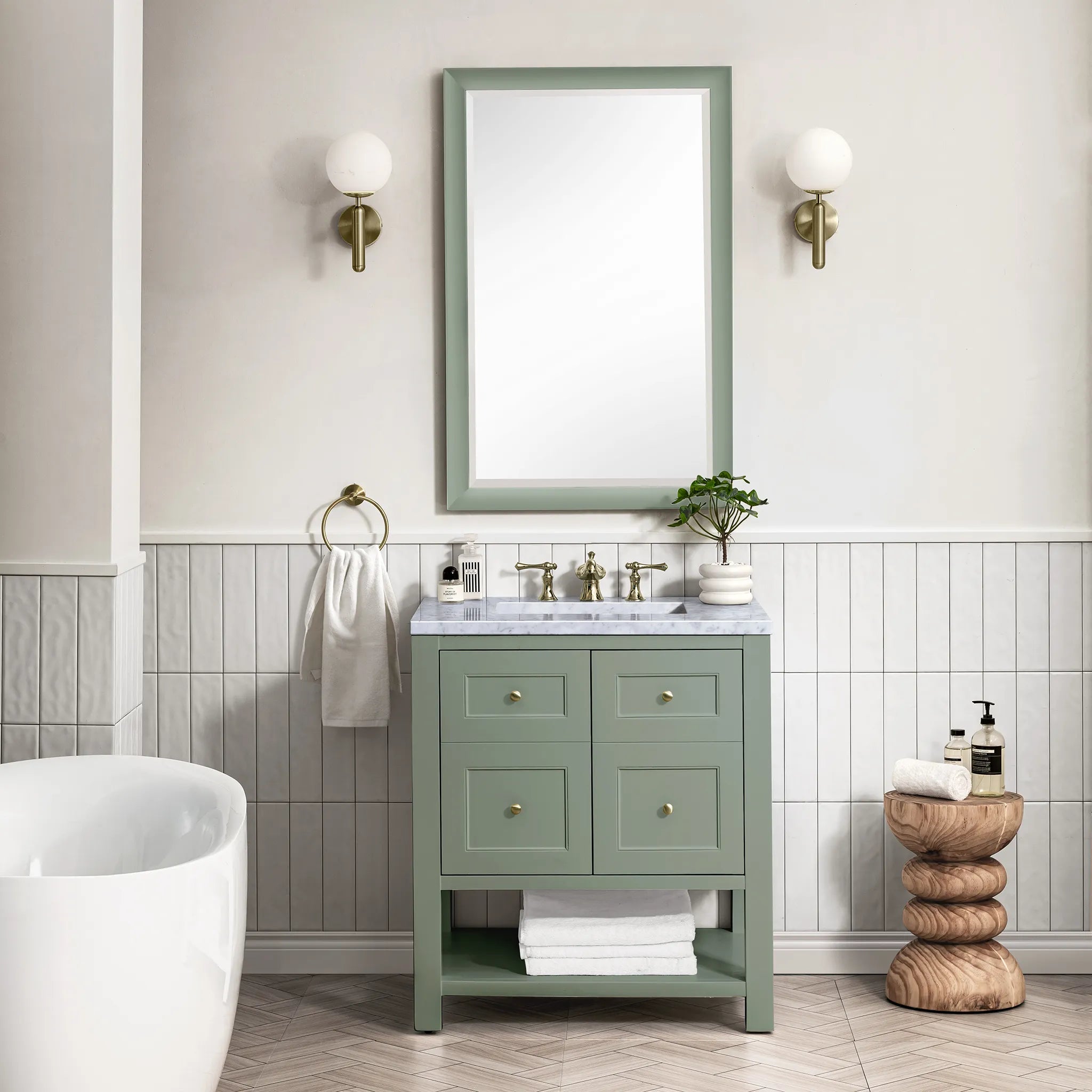 30" Breckenridge Single Vanity in Smokey Celadon-Carrara White Marble-8" Widespread image 1
