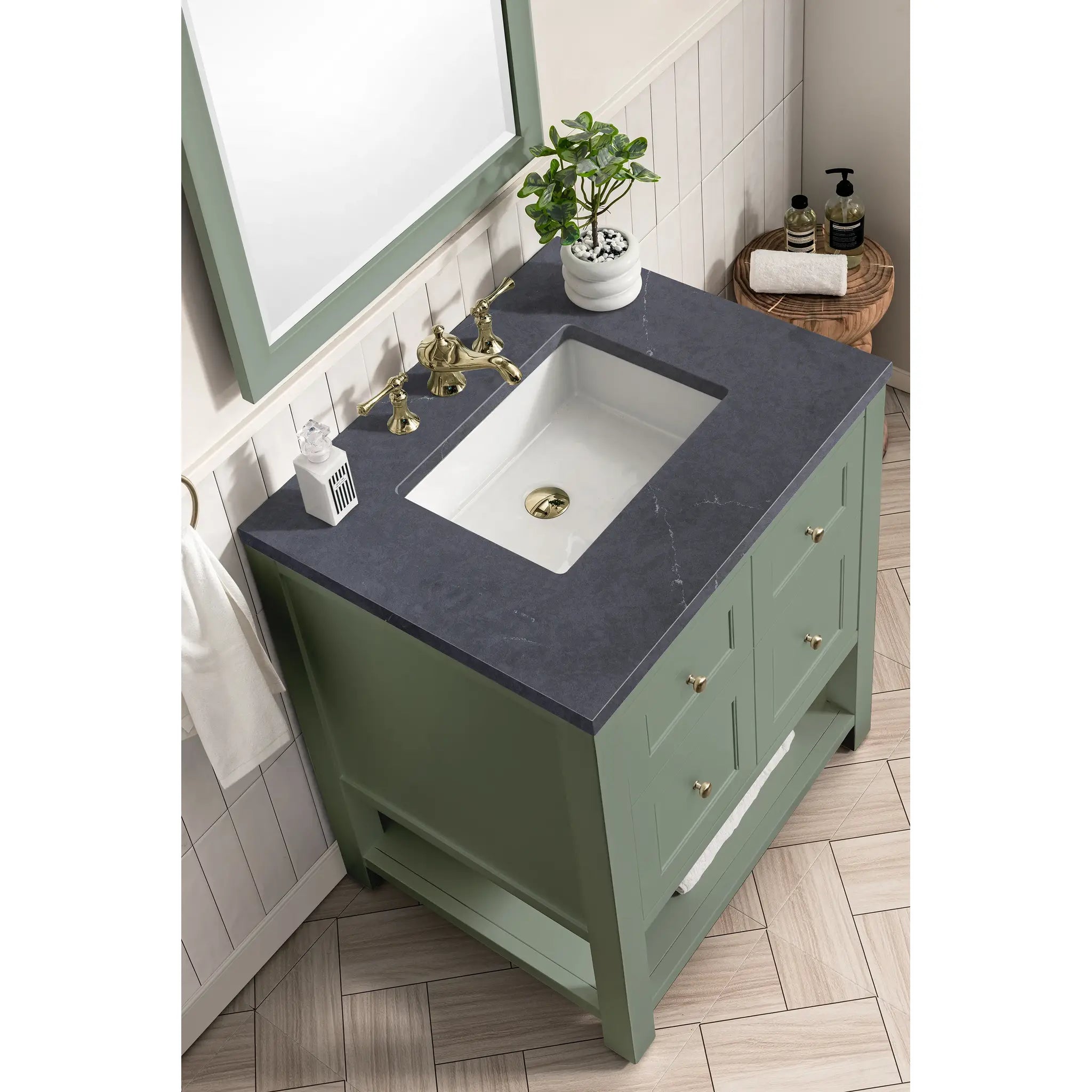 30" Breckenridge Single Vanity in Smokey Celadon-Charcoal Soapstone Silestone-8" Widespread image 4