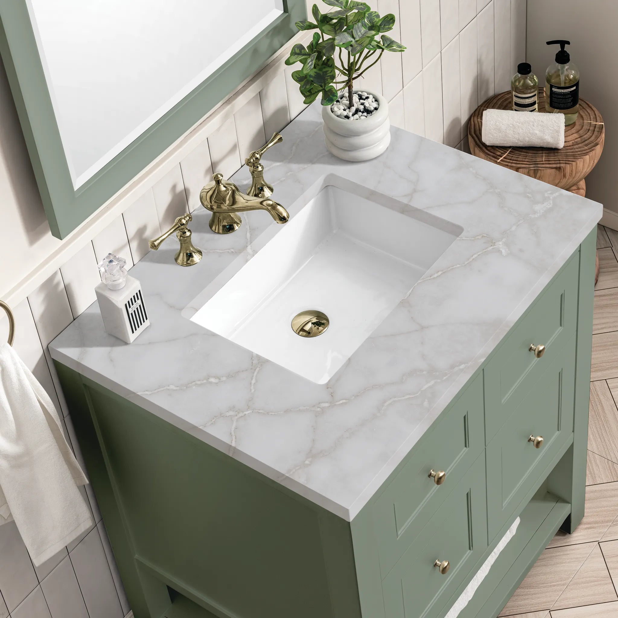30" Breckenridge Single Vanity in Smokey Celadon-Victorian Silver Silestone-8" Widespread image 4